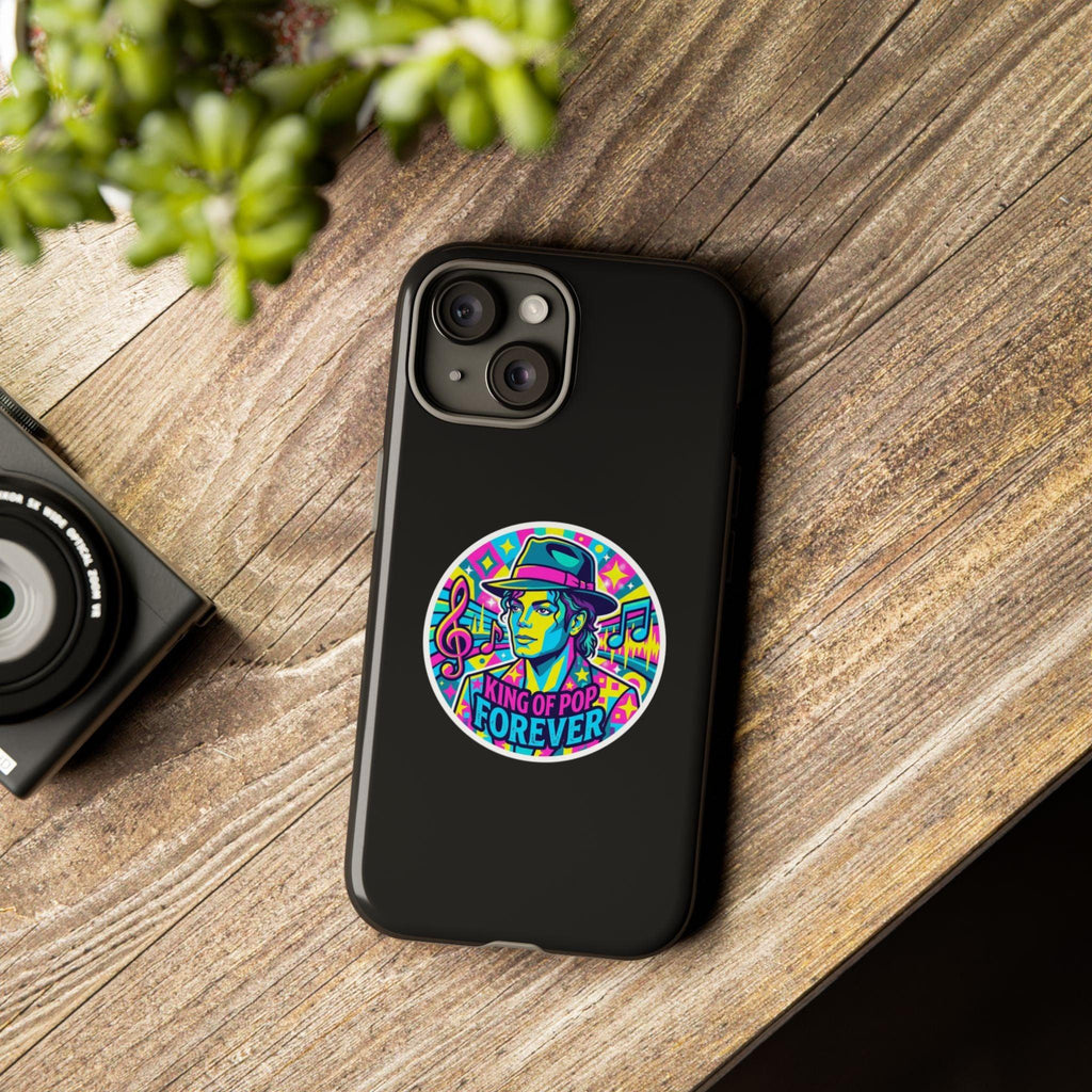Matte Black iPhone Tough Cases 12 to 17 Pro Max  — "King of Pop Forever" Retro Pop Art Phone Case