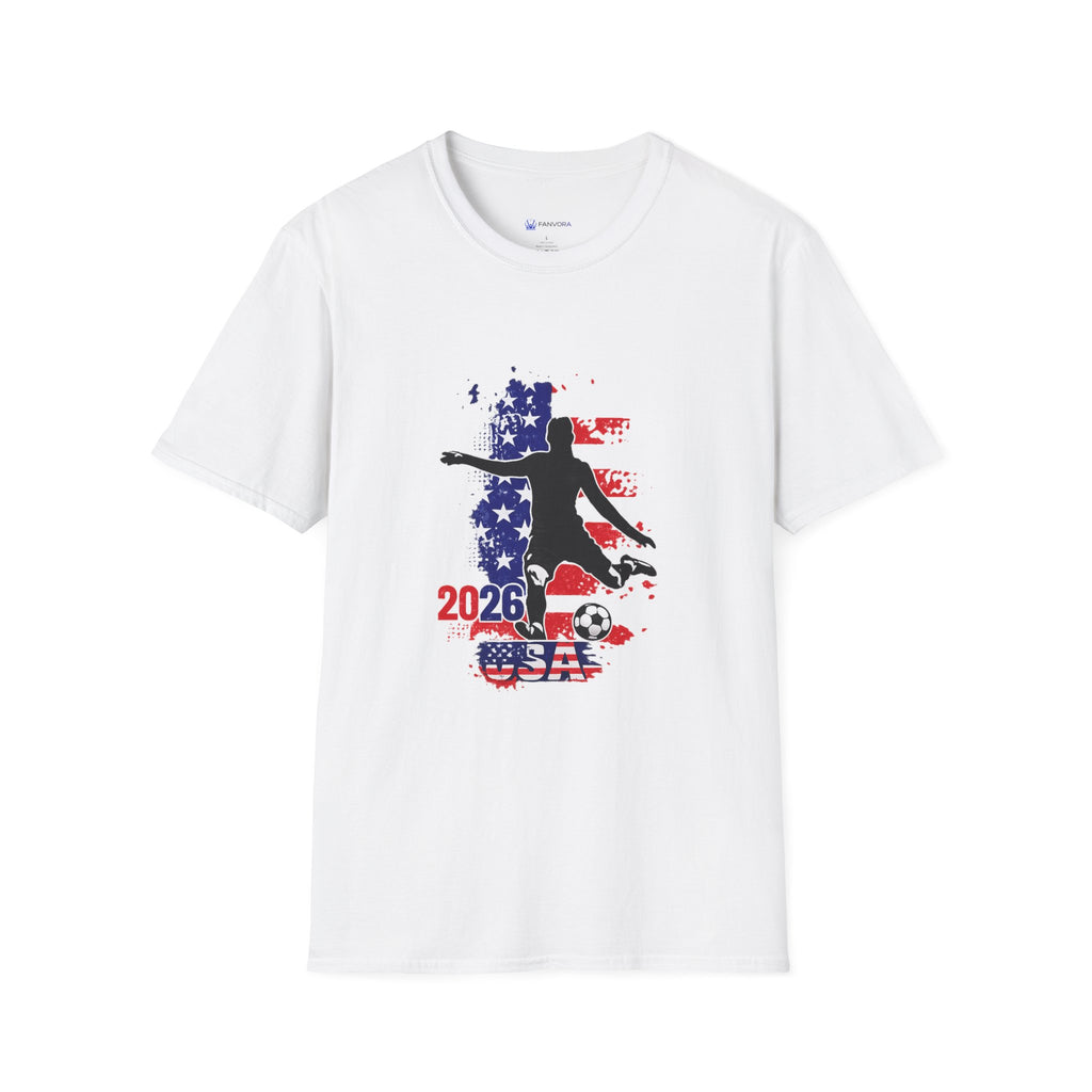 USA Soccer Player Silhouette T-Shirt — American Flag Soccer 2026 Fan Tee