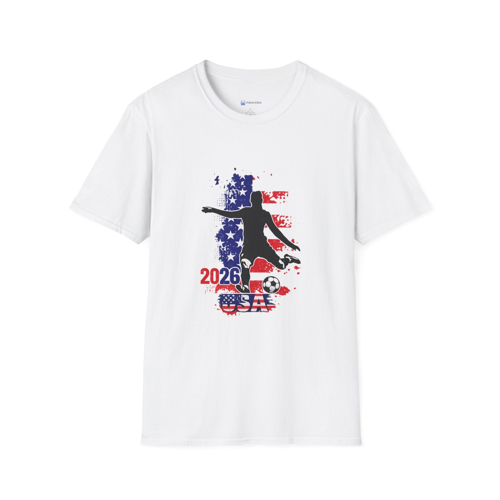 USA Soccer Player Silhouette T-Shirt — American Flag Soccer 2026 Fan Tee