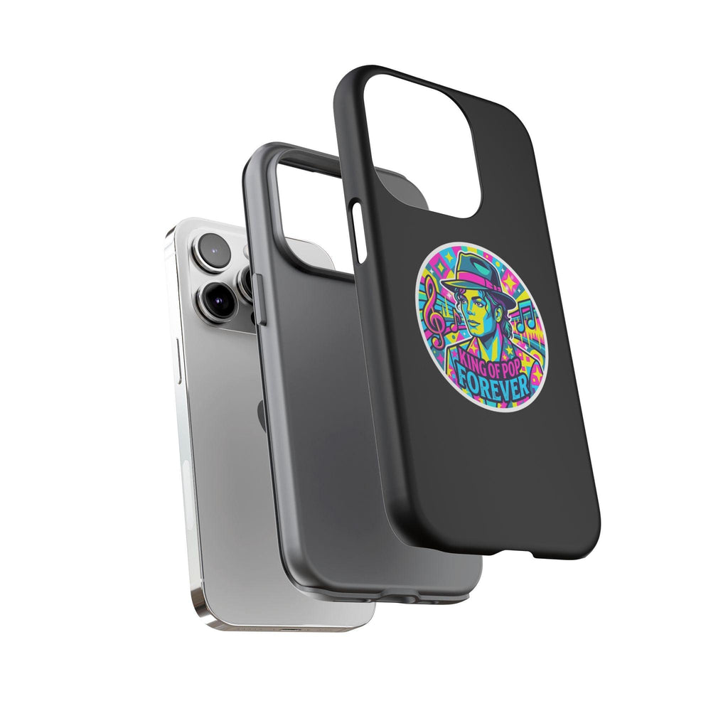 Matte Black iPhone Tough Cases 12 to 17 Pro Max  — "King of Pop Forever" Retro Pop Art Phone Case