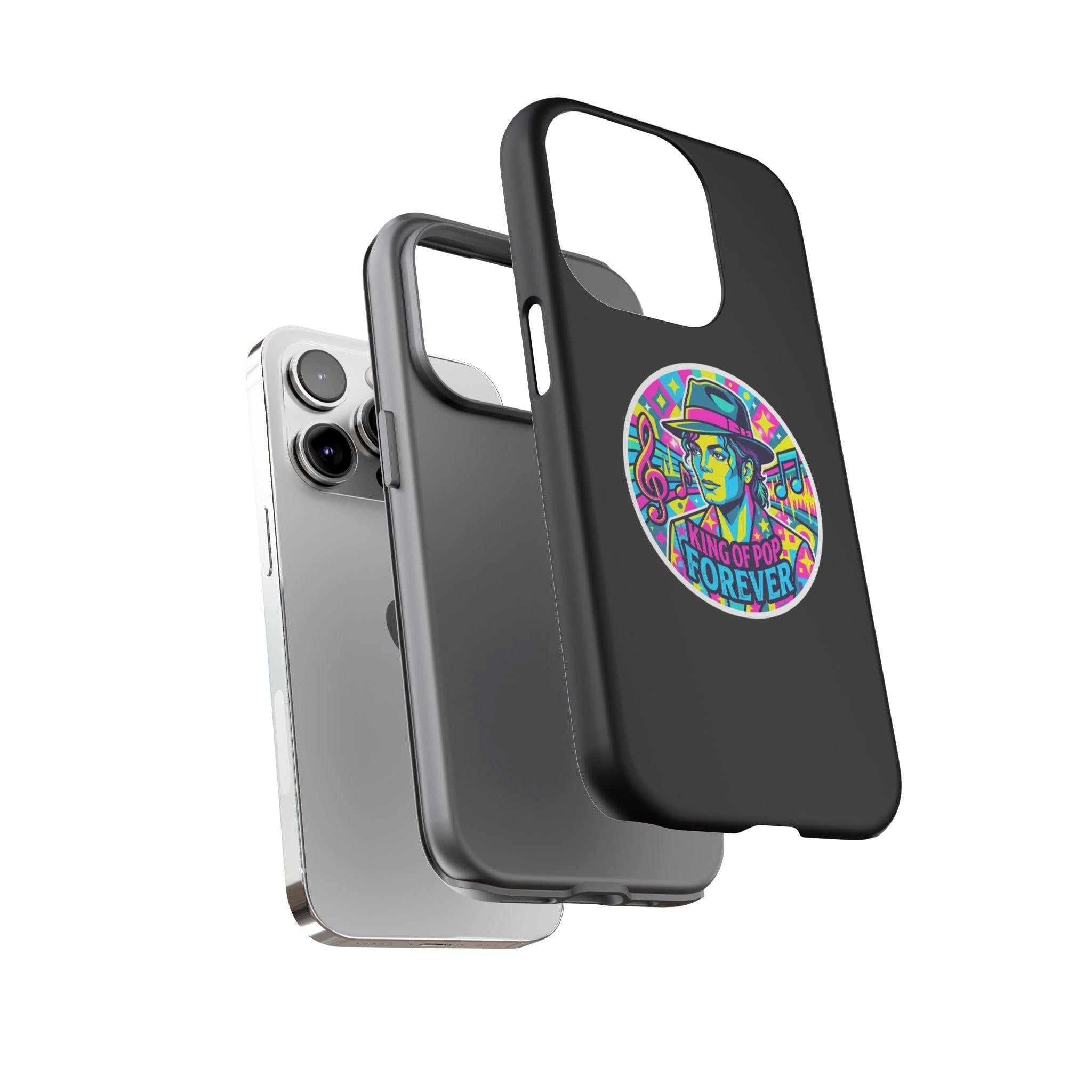Matte Black iPhone Tough Cases 12 to 17 Pro Max  — "King of Pop Forever" Retro Pop Art Phone Case
