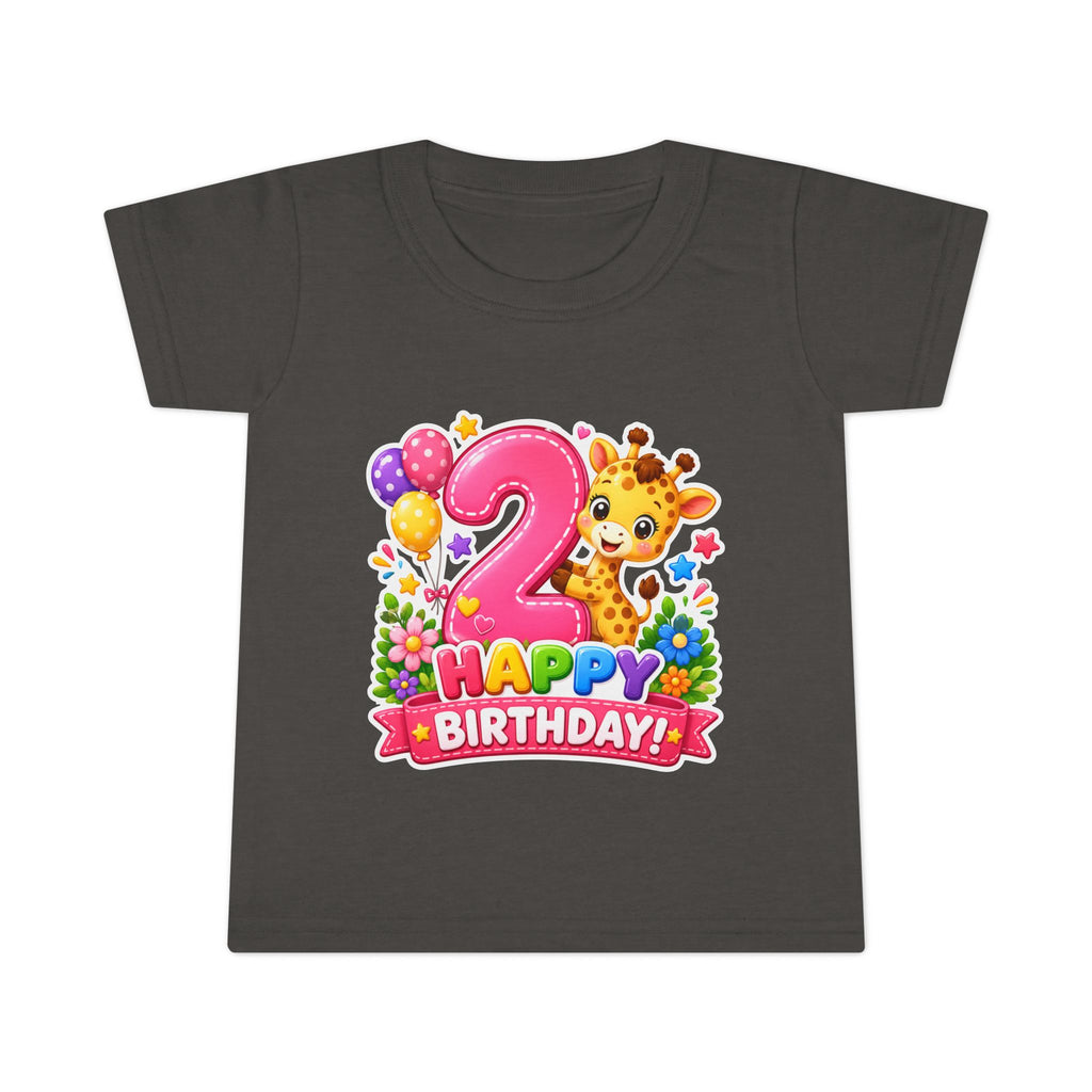 2nd Birthday Toddler T-Shirt — Cute Giraffe "Happy Birthday" Design