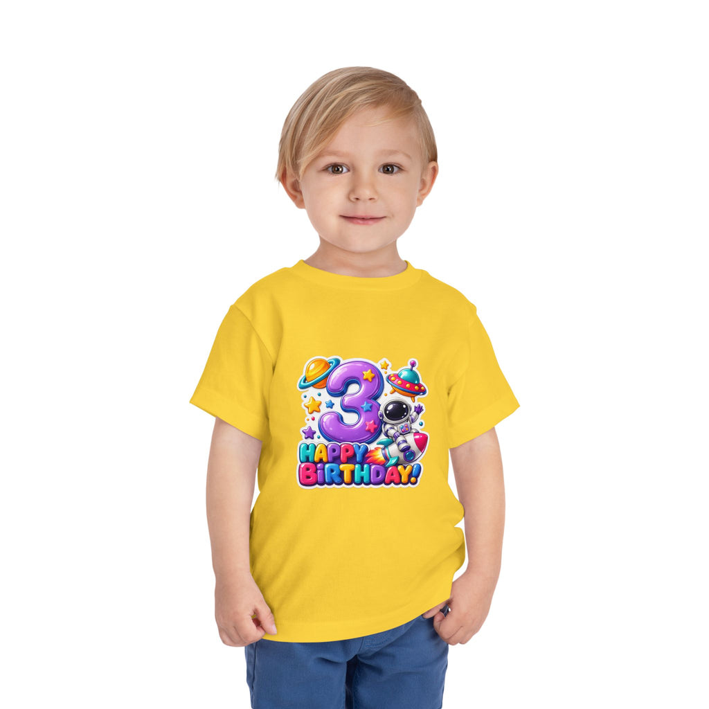 3rd Birthday Toddler Tee — Space Astronaut "Happy Birthday" Shirt