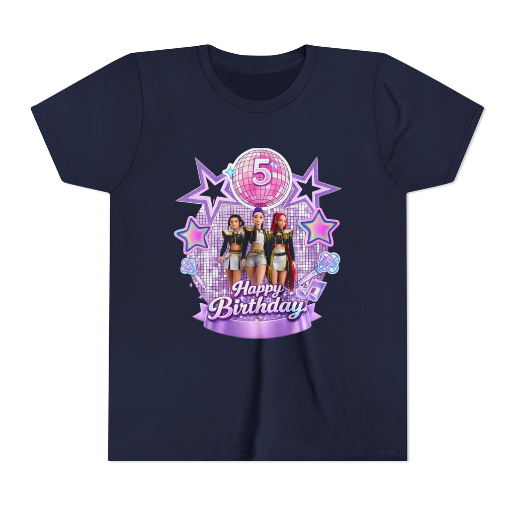 Girls' 5th Birthday Tee - 'Happy Birthday' Glitter Stars Design