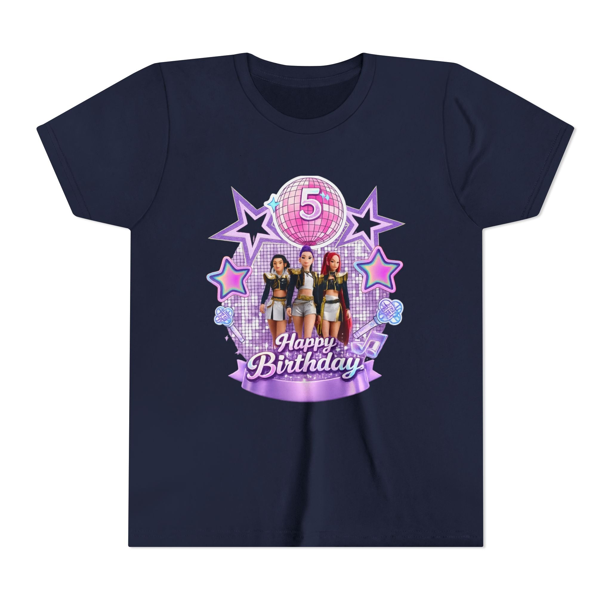 Girls' 5th Birthday Tee - 'Happy Birthday' Glitter Stars Design
