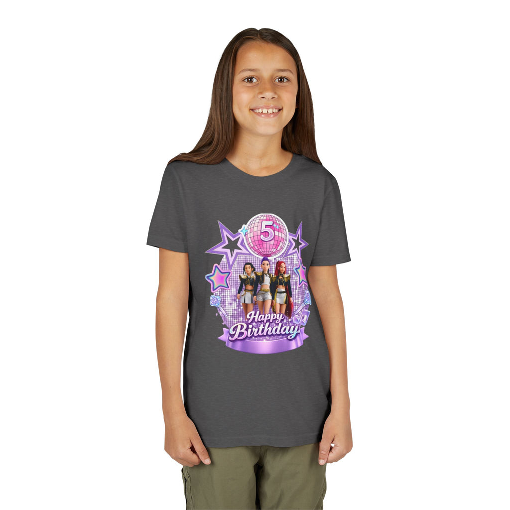 Girls' 5th Birthday Tee - 'Happy Birthday' Glitter Stars Design