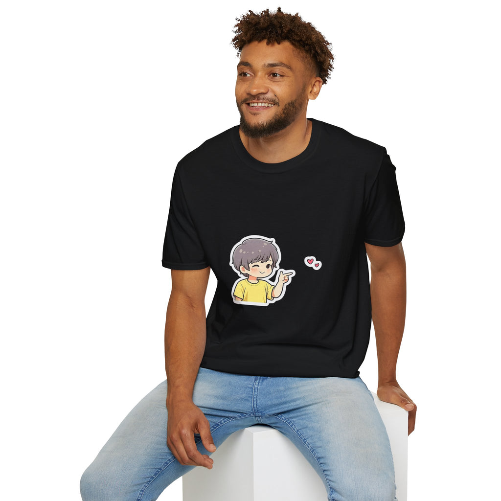 Cute Boy Waving Hearts T-Shirt — Cute Kawaii Cartoon Graphic Tee