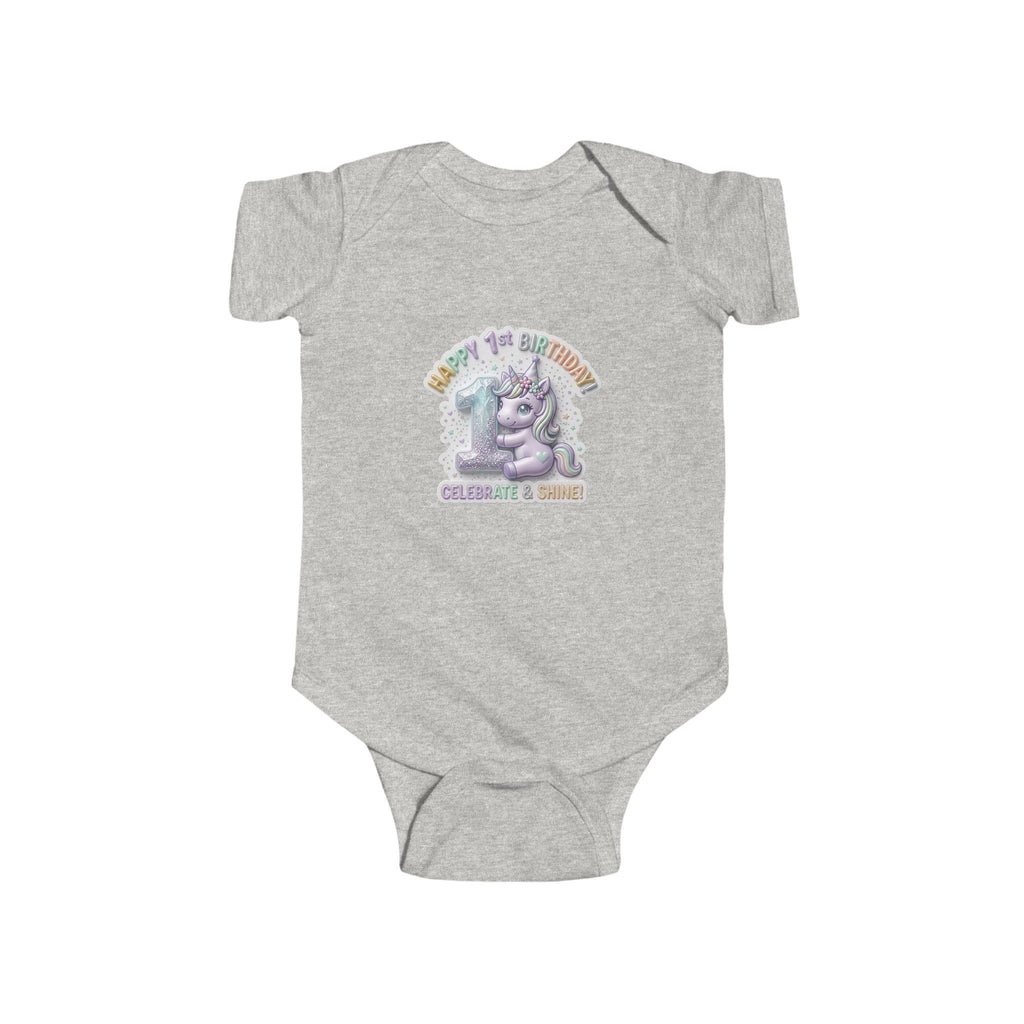 Baby Bodysuit - "Happy 1st Birthday Grandma & Grandpa" Cute Unicorn Keepsake