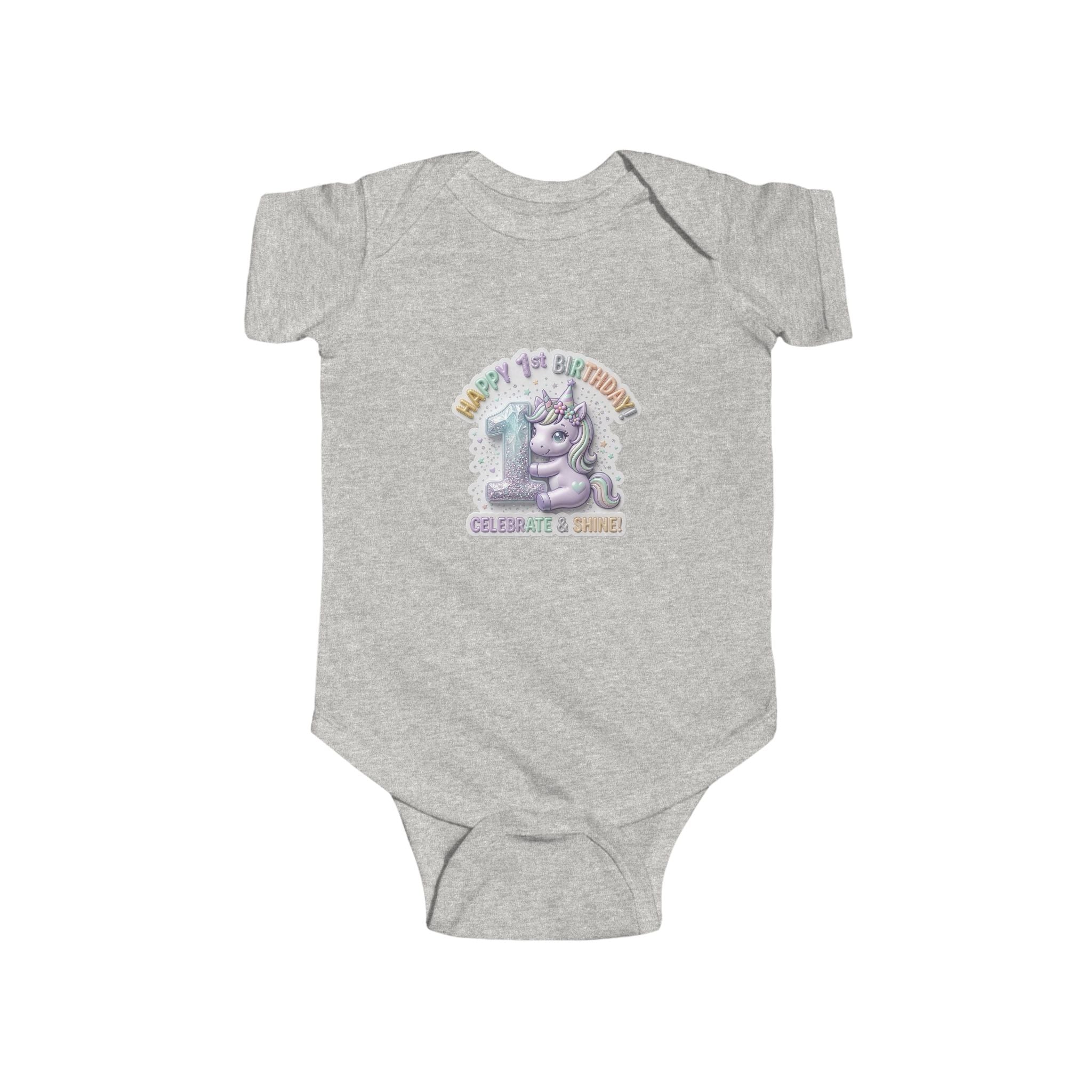 Baby Bodysuit - "Happy 1st Birthday Grandma & Grandpa" Cute Unicorn Keepsake
