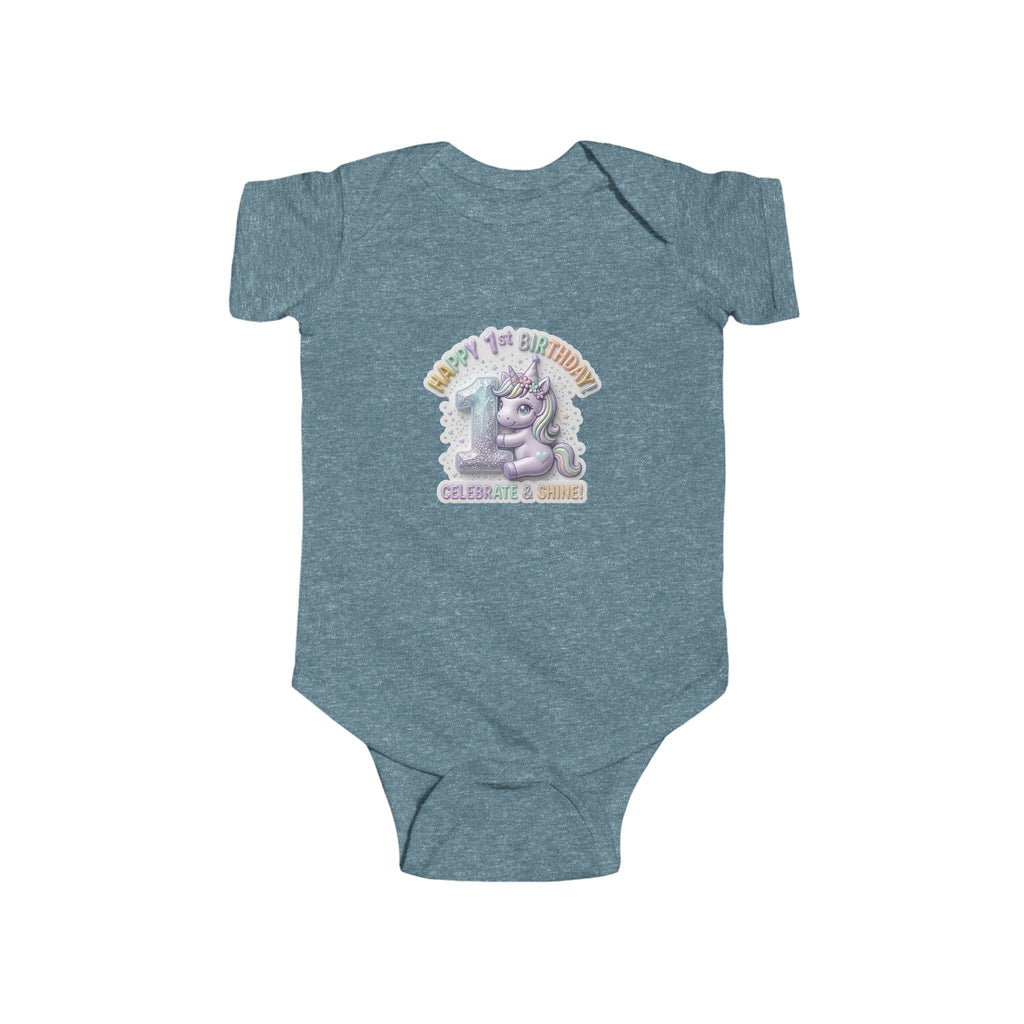 Baby Bodysuit - "Happy 1st Birthday Grandma & Grandpa" Cute Unicorn Keepsake