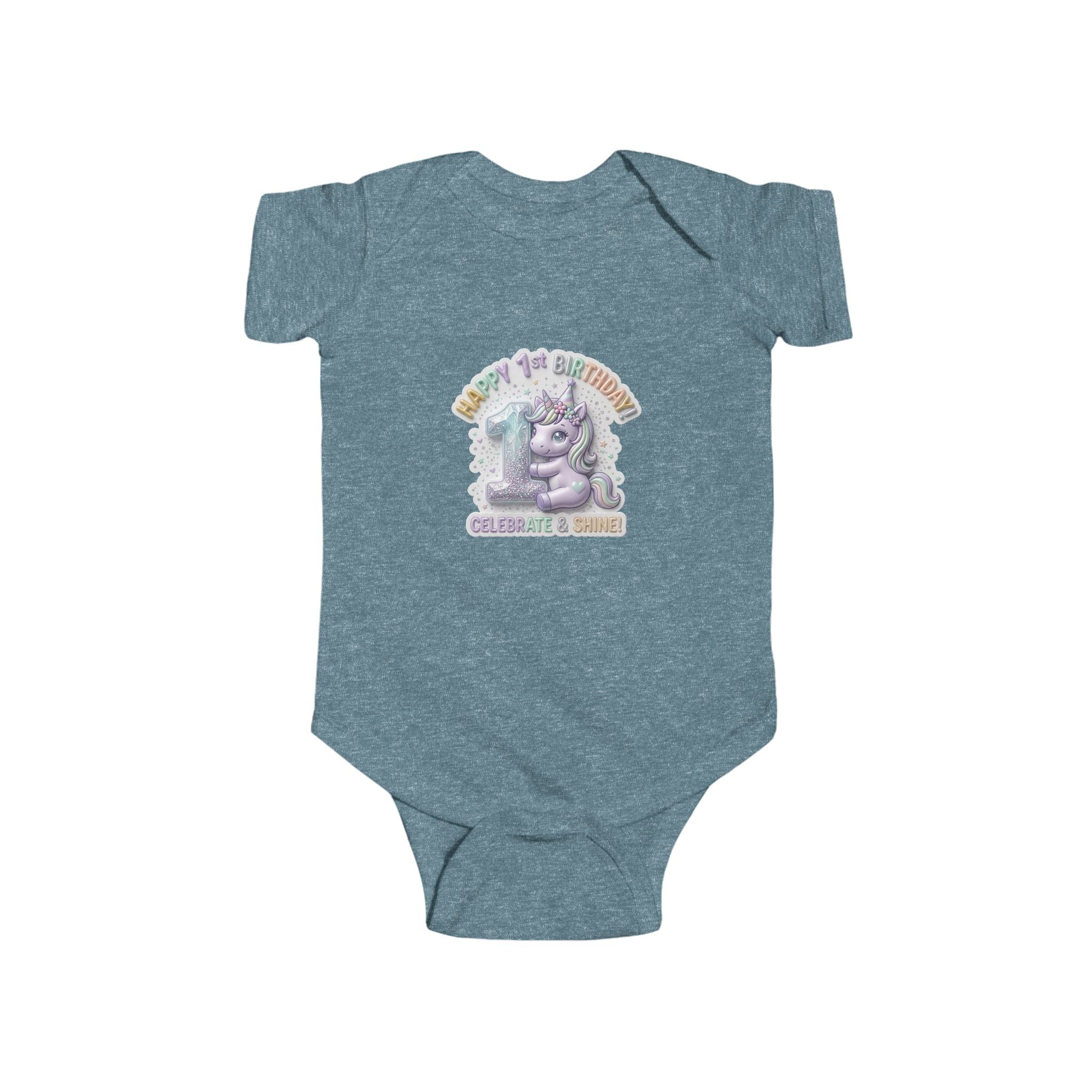 Baby Bodysuit - "Happy 1st Birthday Grandma & Grandpa" Cute Unicorn Keepsake