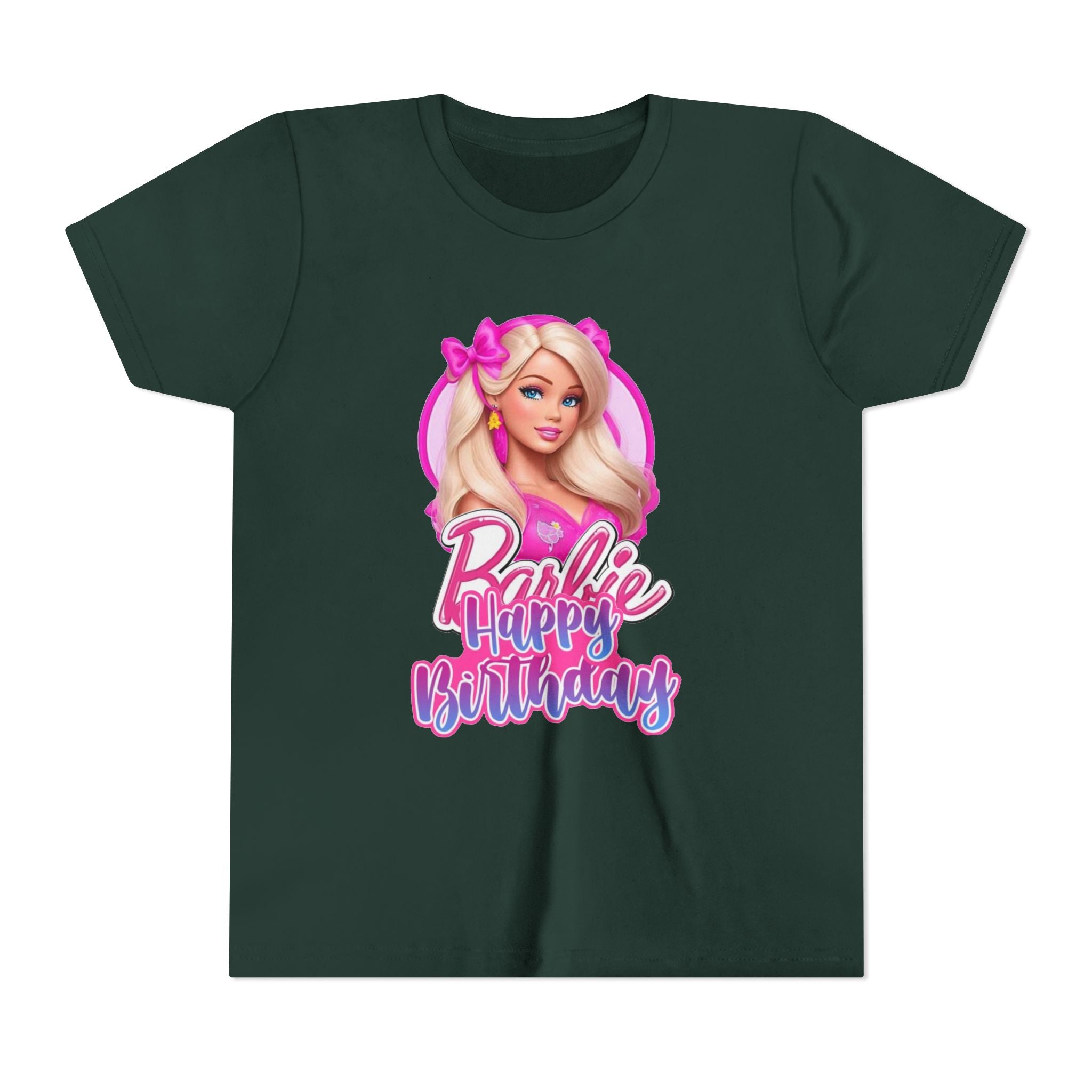 Youth Tee — "Barbie Happy Birthday" Pink Birthday Graphic Shirt