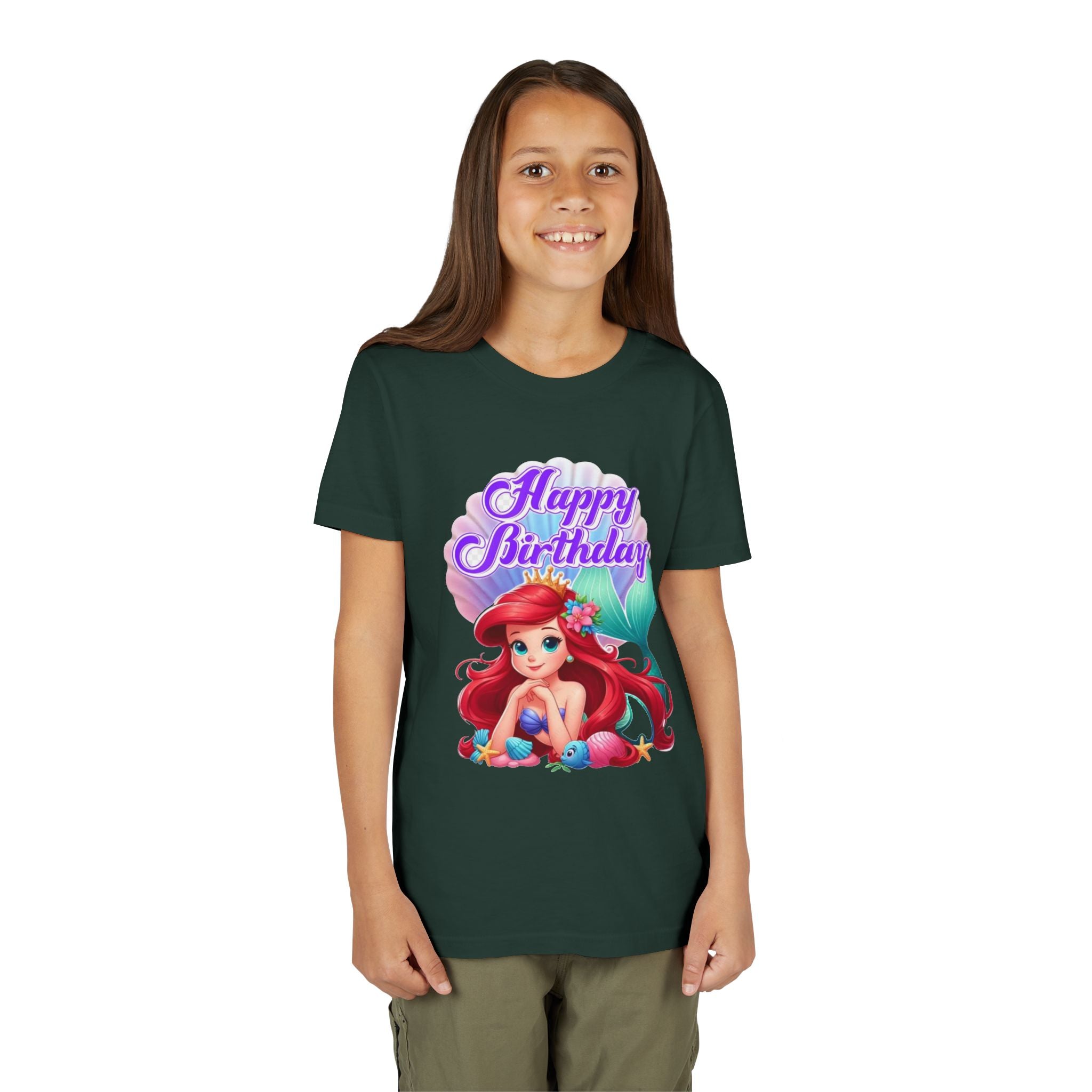 Birthday Youth Tee - Cute Mermaid "Happy Birthday" Graphic