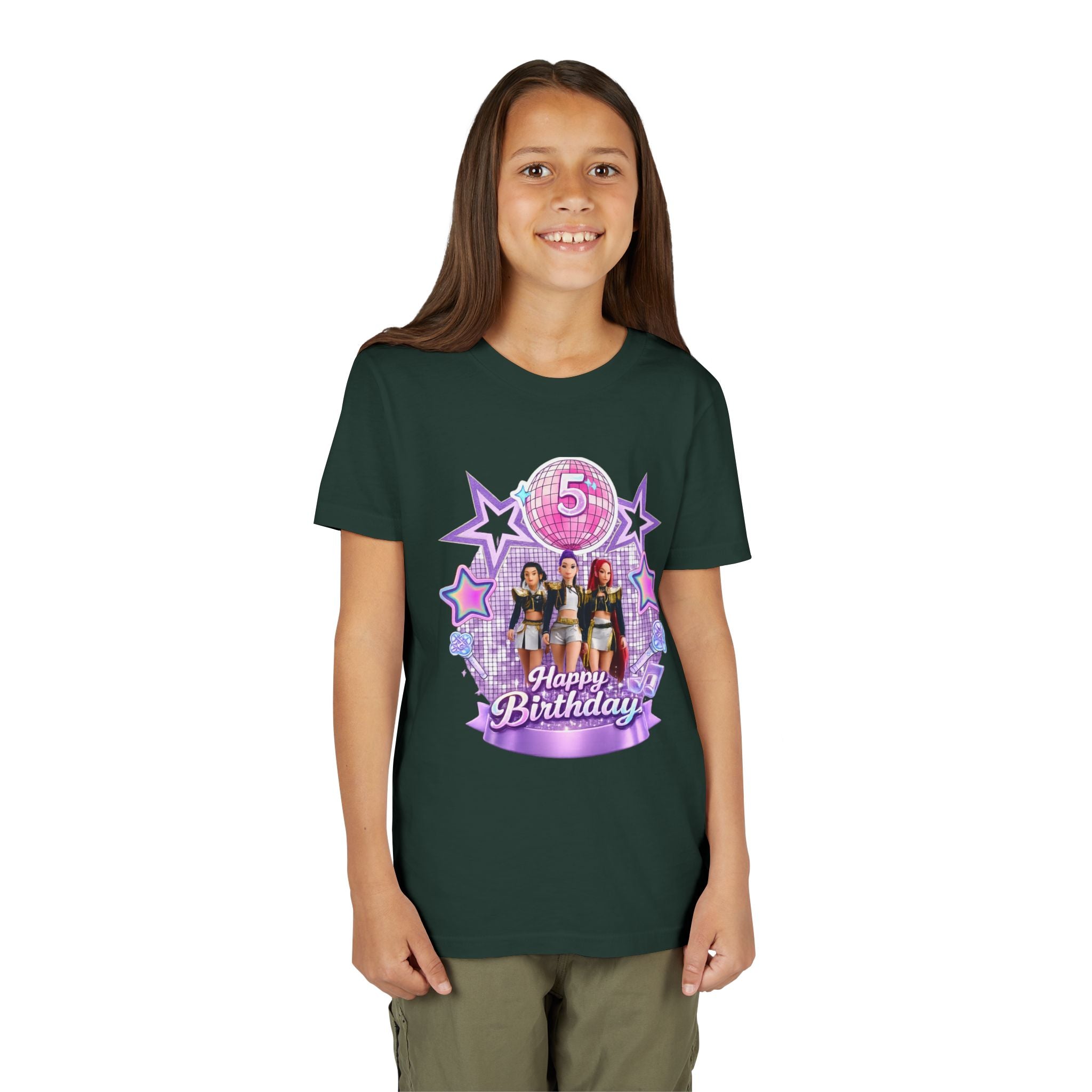 Girls' 5th Birthday Tee - 'Happy Birthday' Glitter Stars Design