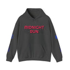 Unisex Midnight Run Hoodie — Retro Palm Beach Graphic Hooded Sweatshirt.