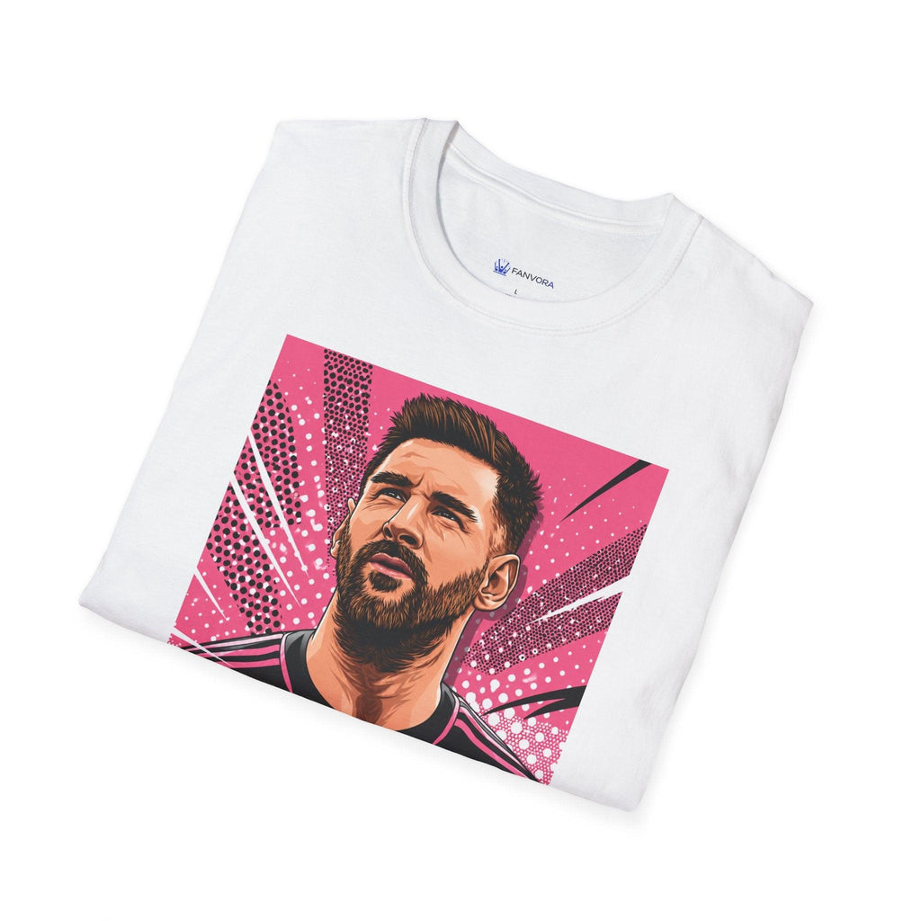 Soccer Star Graphic T‑Shirt — Retro Pink Icon Portrait.