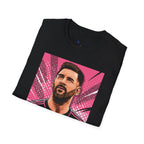 Soccer Star Graphic T‑Shirt — Retro Pink Icon Portrait.