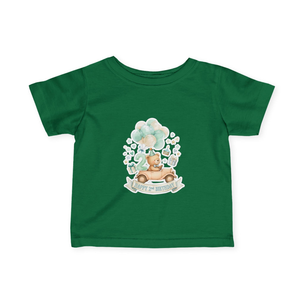 Baby 2nd Birthday Tee - Cute Bear in Car with Balloons Infant Shirt