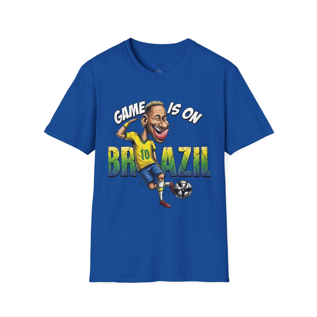 Brazilian Soccer comic style  figure T-Shirt — "Game Is On" Caricature Neymar Fan Tee