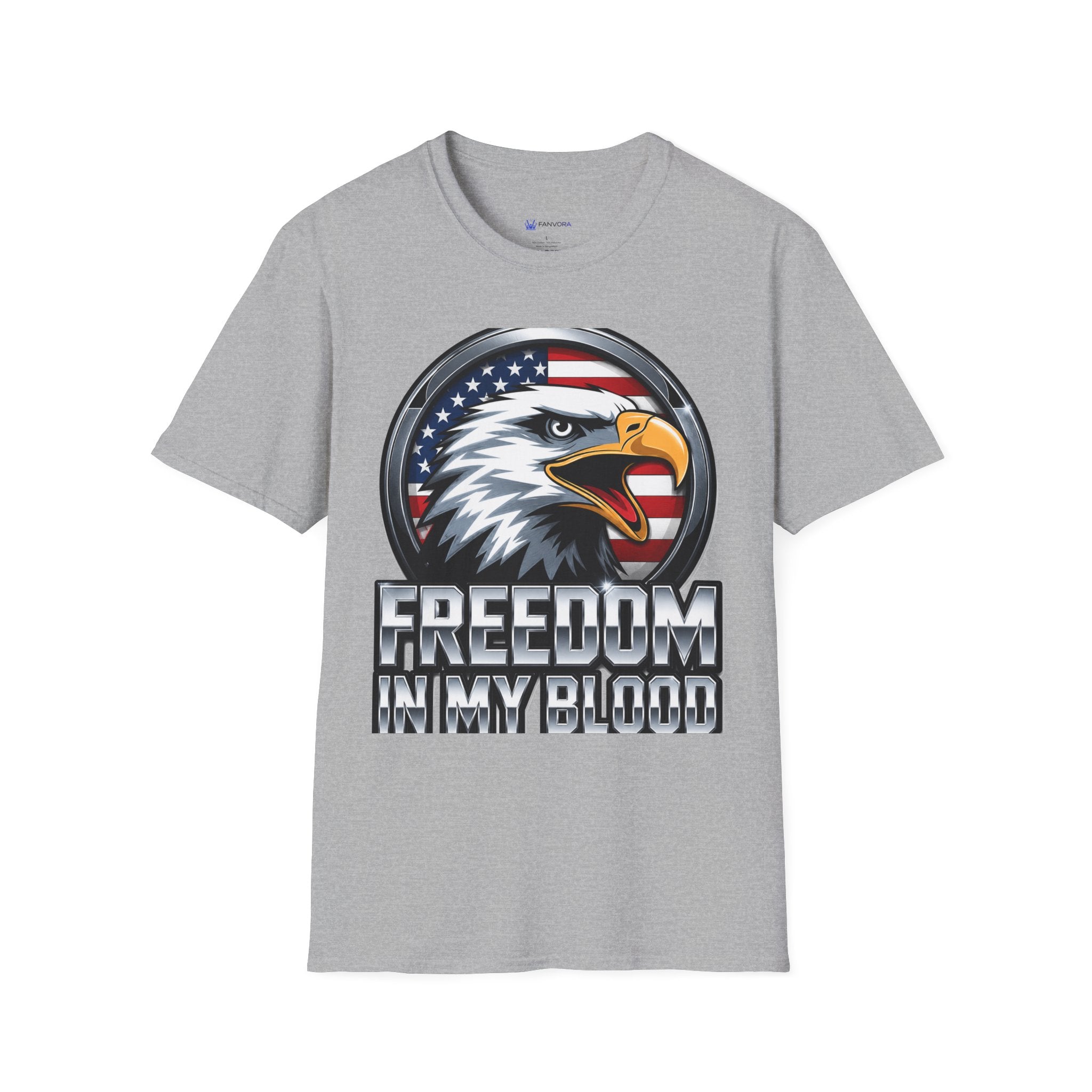 Patriotic Eagle T-Shirt — 'Freedom in My Blood' American Flag Tee design.
