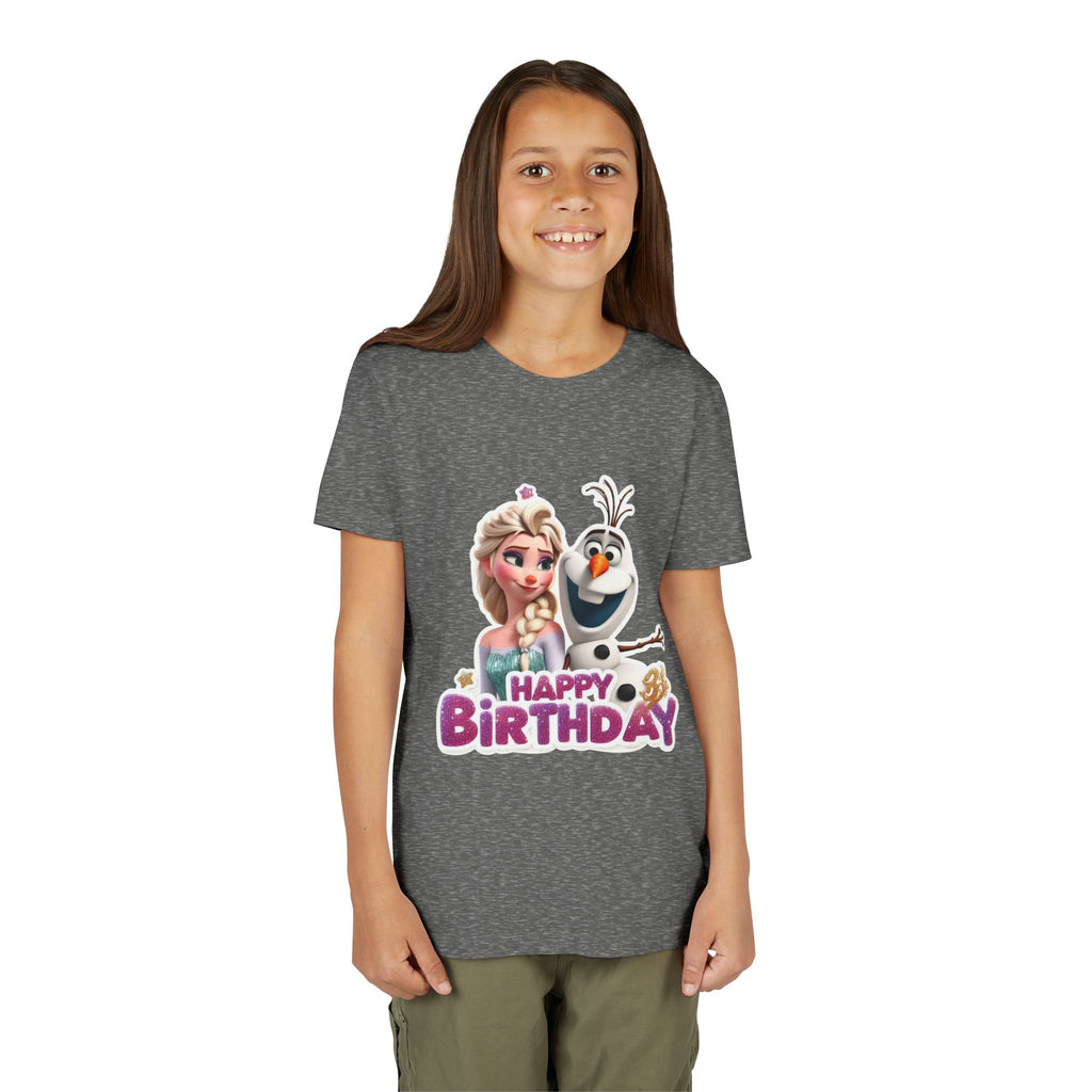 Kids' Birthday Tee - Cute Princess and Snowman "Happy Birthday" Graphic