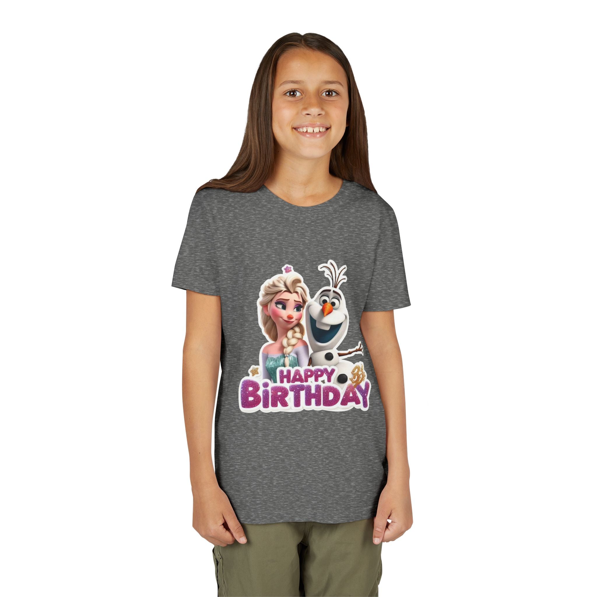 Kids' Birthday Tee - Cute Princess and Snowman "Happy Birthday" Graphic