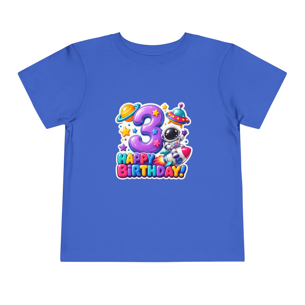 3rd Birthday Toddler Tee — Space Astronaut "Happy Birthday" Shirt