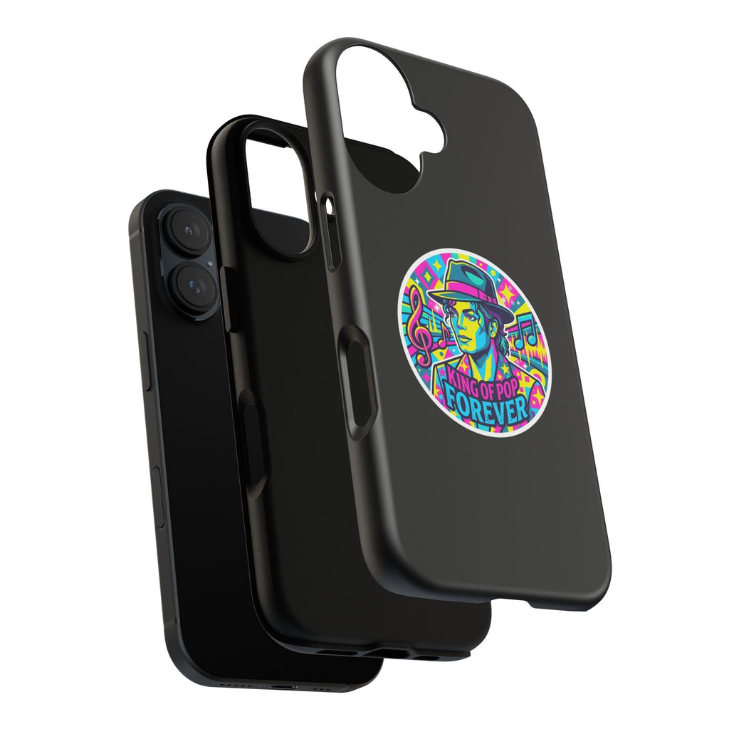 Matte Black iPhone Tough Cases 12 to 17 Pro Max  — "King of Pop Forever" Retro Pop Art Phone Case