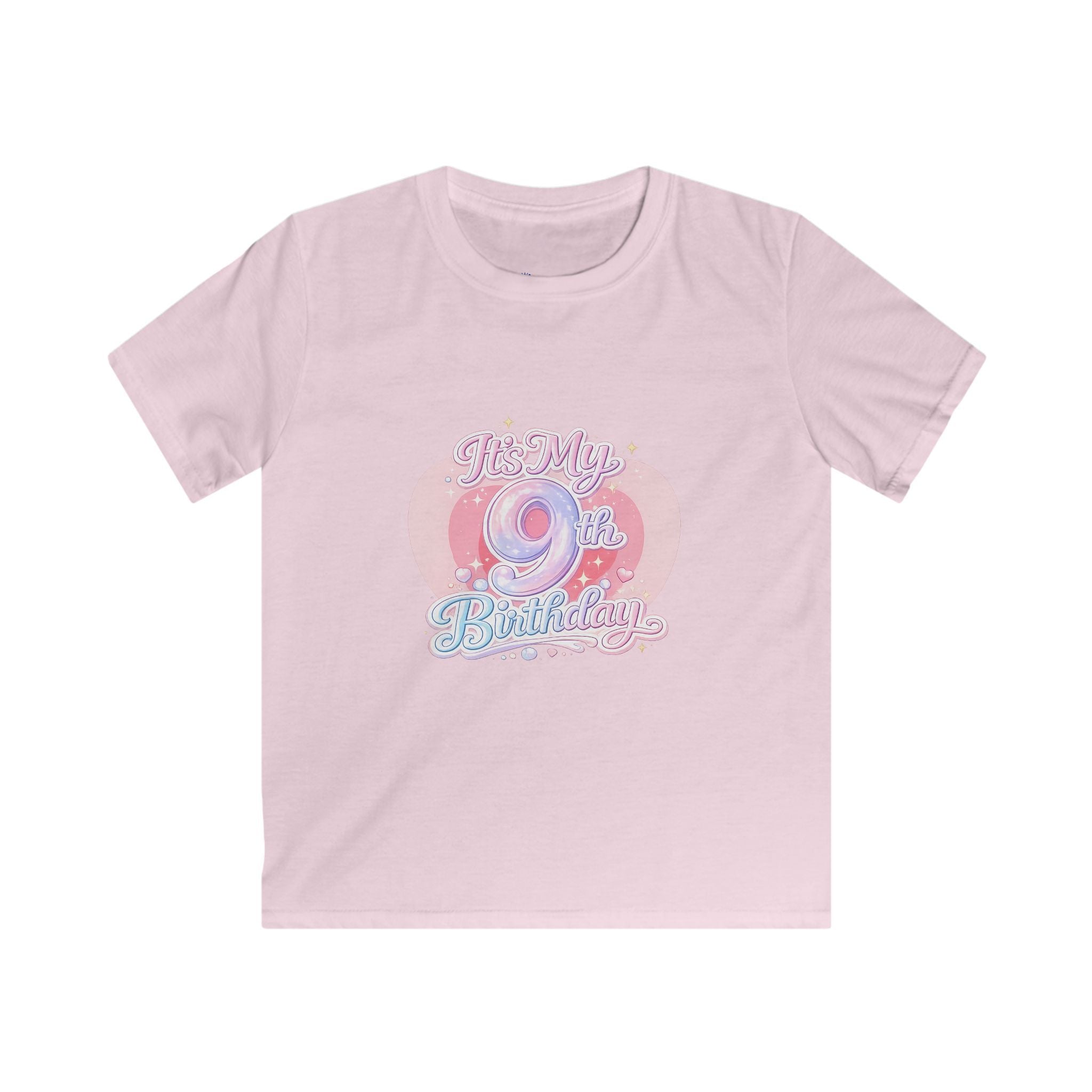 Kids 9th Birthday T‑Shirt - 'It's My 9th Birthday' Pink Heart Graphic Tee