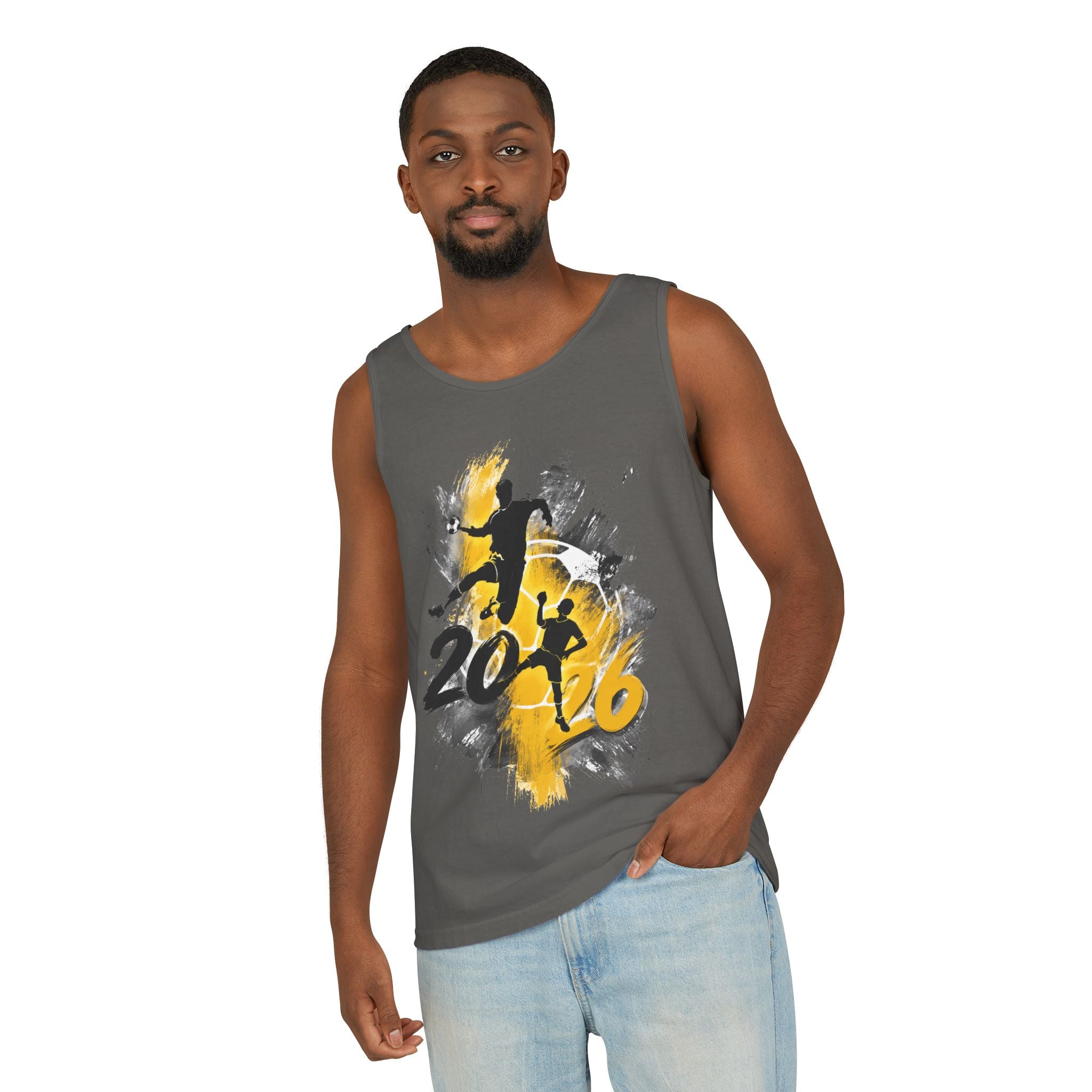 Soccer 2016 Player Silhouette Tank Top — Yellow Brushstroke Sports Vest