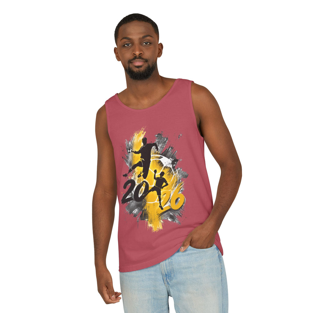 Soccer 2016 Player Silhouette Tank Top — Yellow Brushstroke Sports Vest
