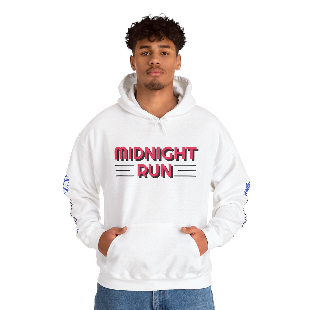 Unisex Midnight Run Hoodie — Retro Palm Beach Graphic Hooded Sweatshirt.