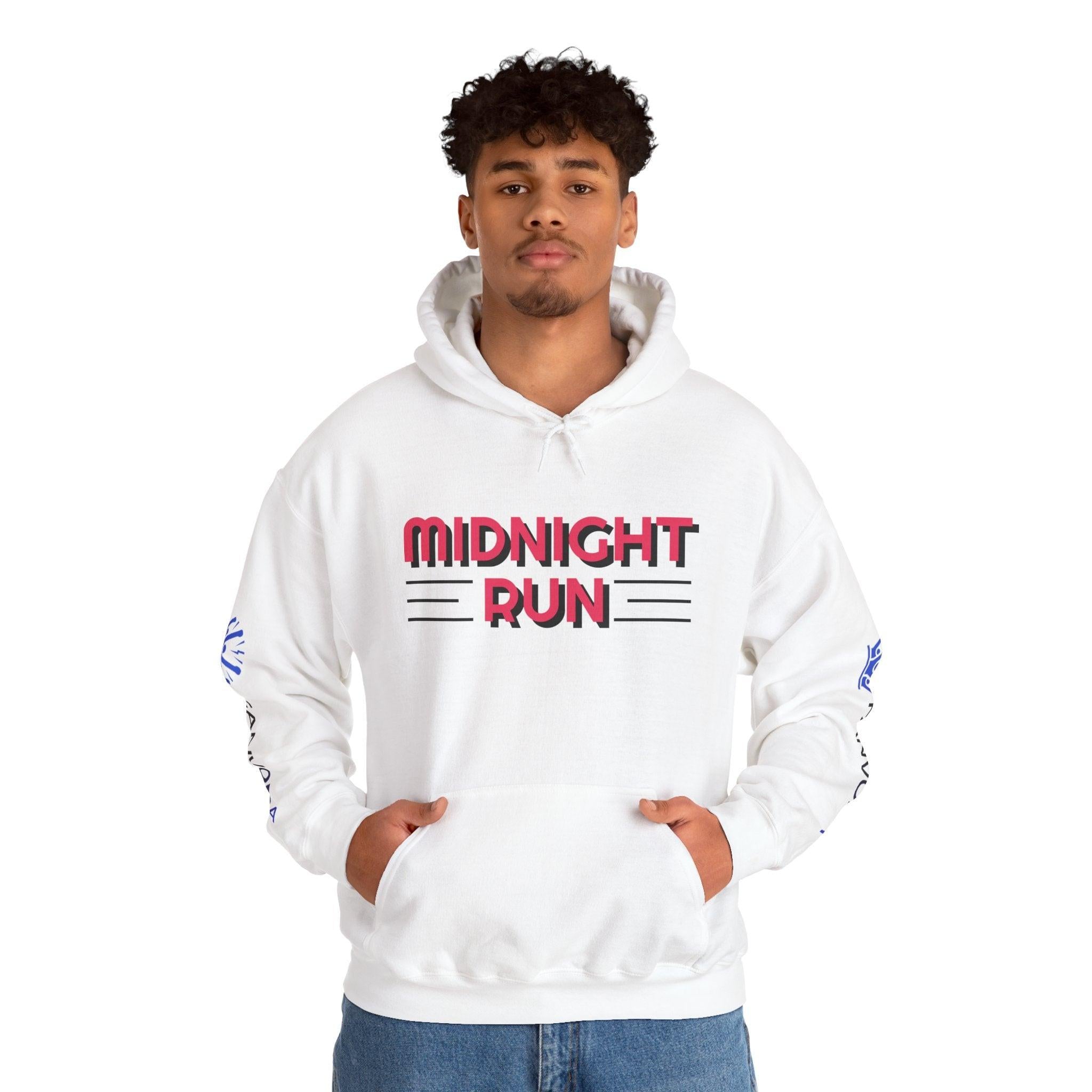 Unisex Midnight Run Hoodie — Retro Palm Beach Graphic Hooded Sweatshirt.
