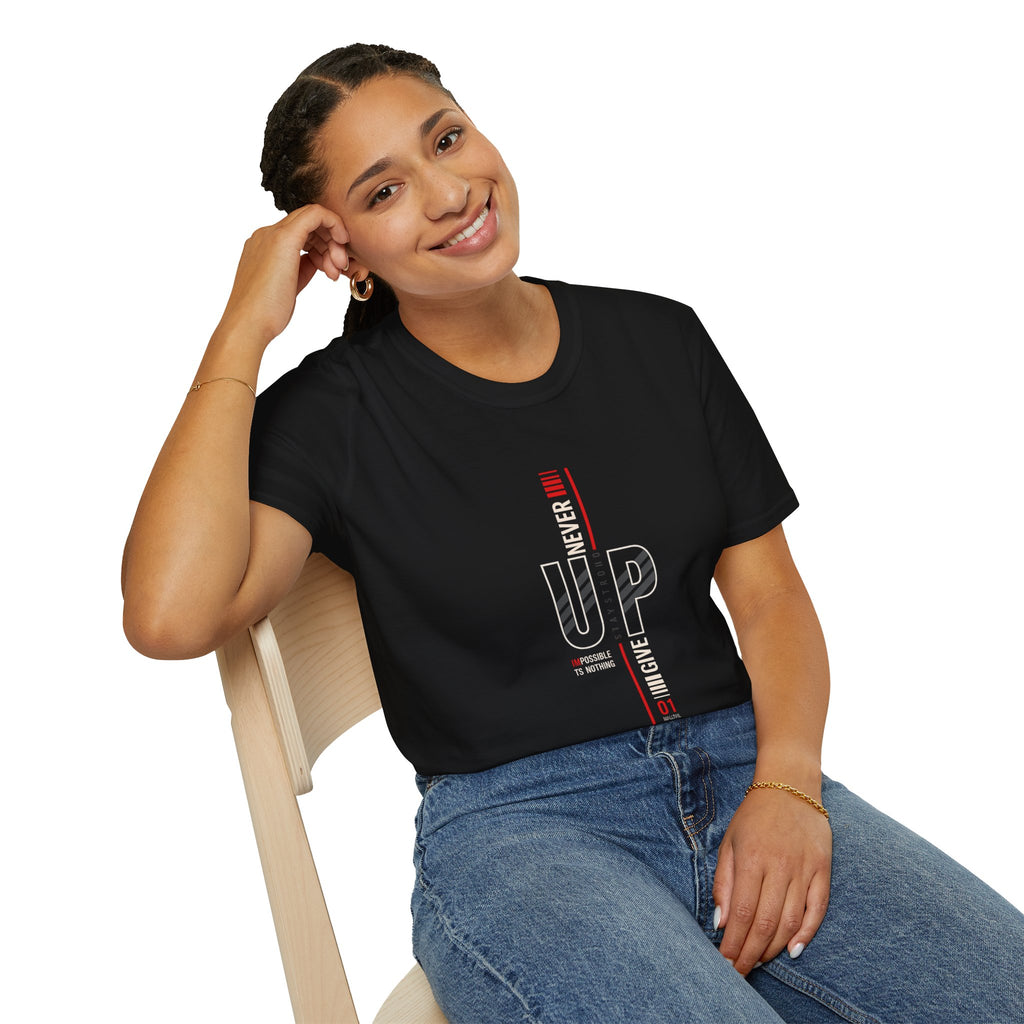 Never Give Up T-Shirt — Motivational Vertical 'Never Up' Graphic Tee