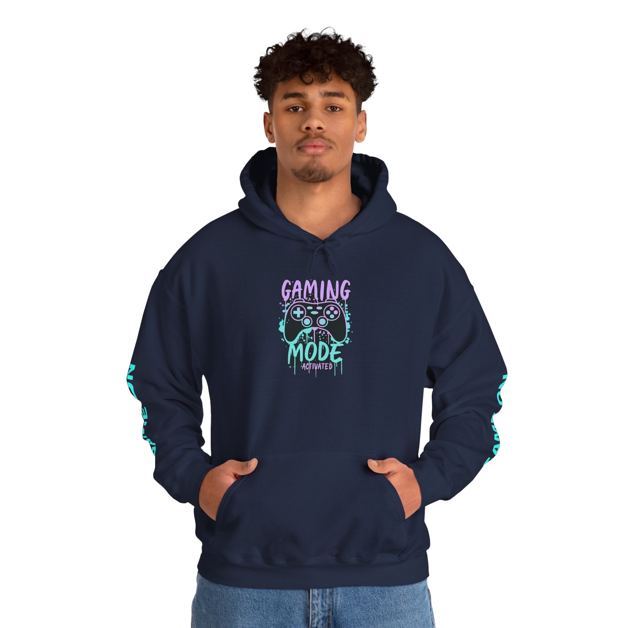 Gaming Mode Hoodie — "Gaming Mode" Graphic Pullover with Sleeve "Game On" Text