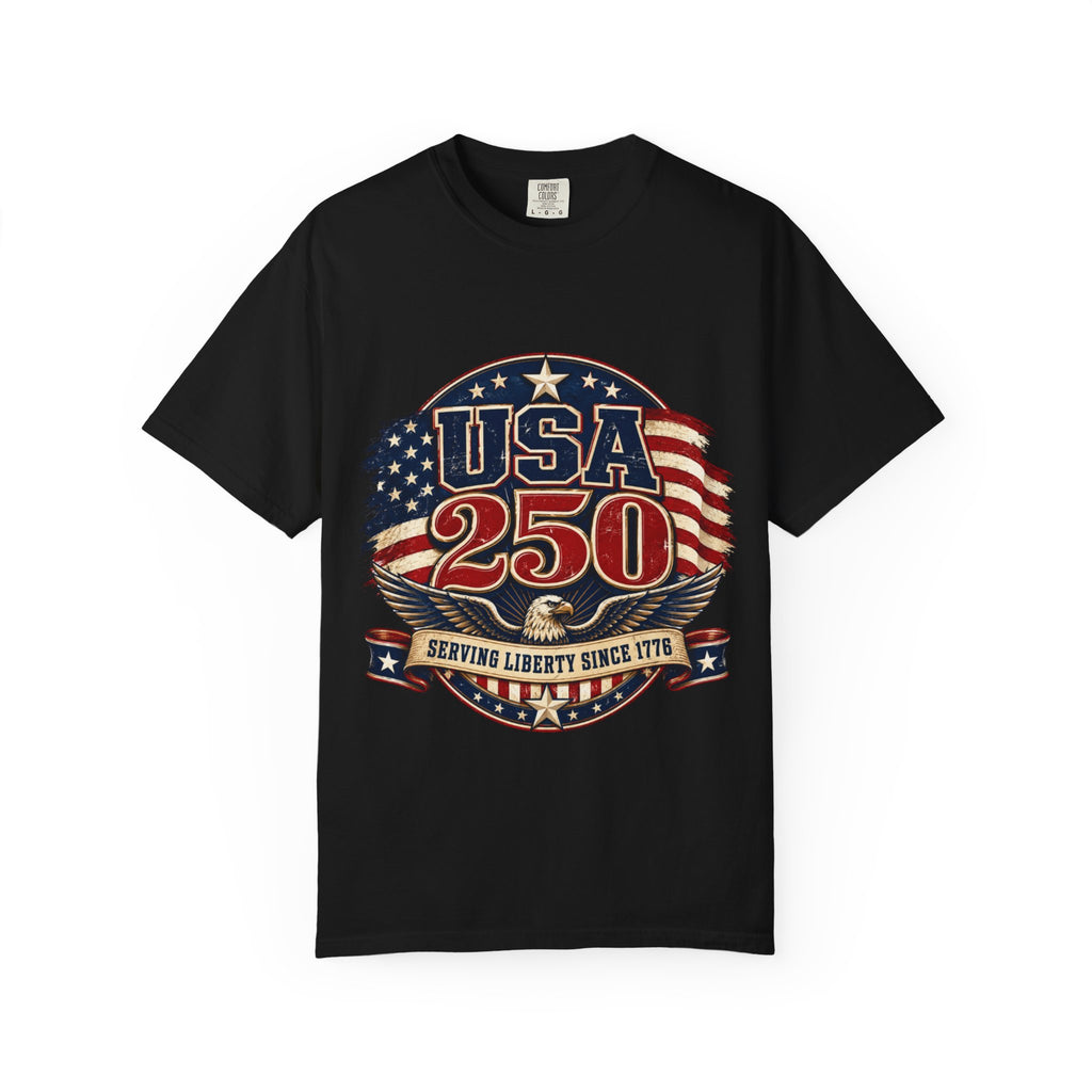 USA 250 T-Shirt — Patriotic "Serving Liberty Since 1776" Anniversary Tee