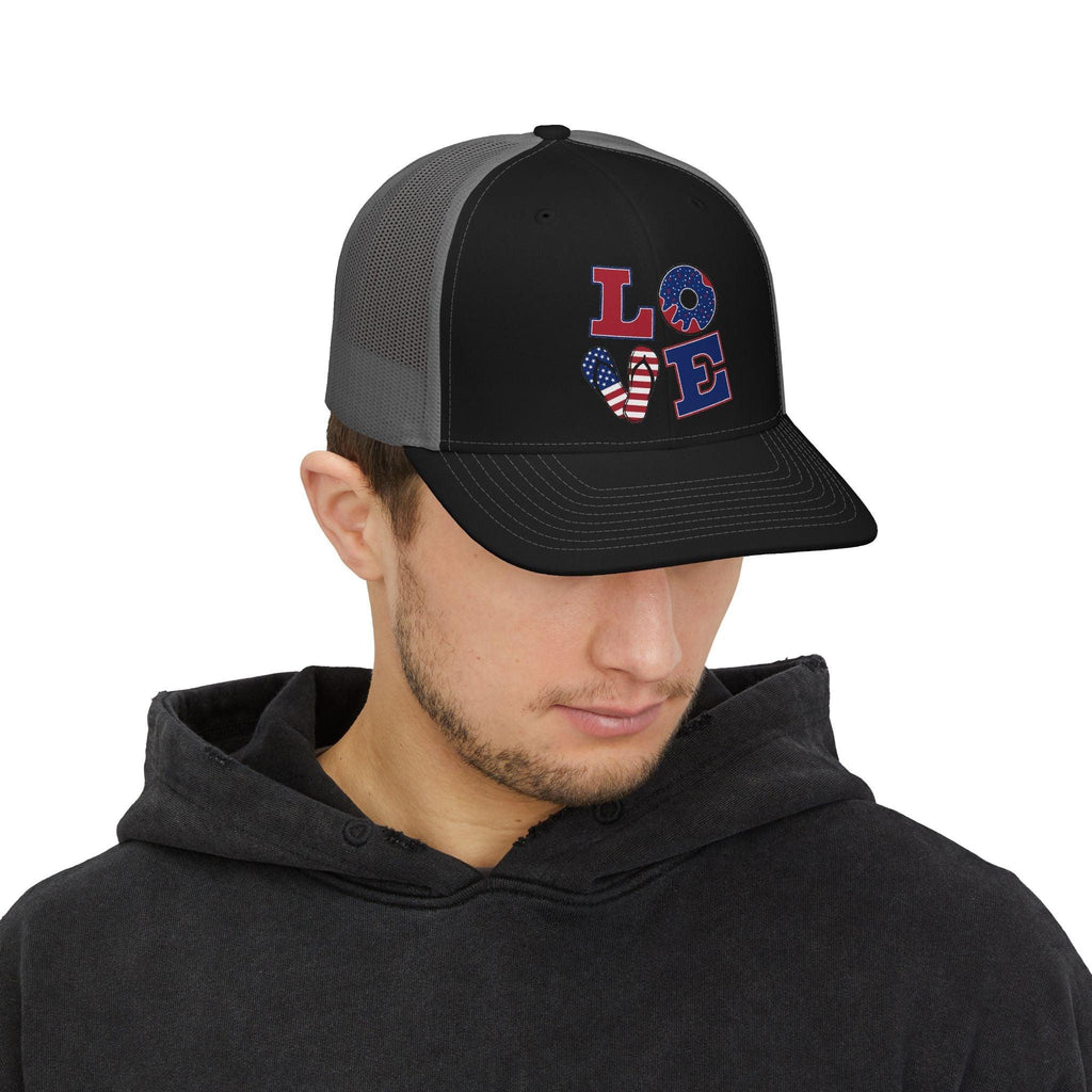 Patriotic LOVE USA flag trucker cap
