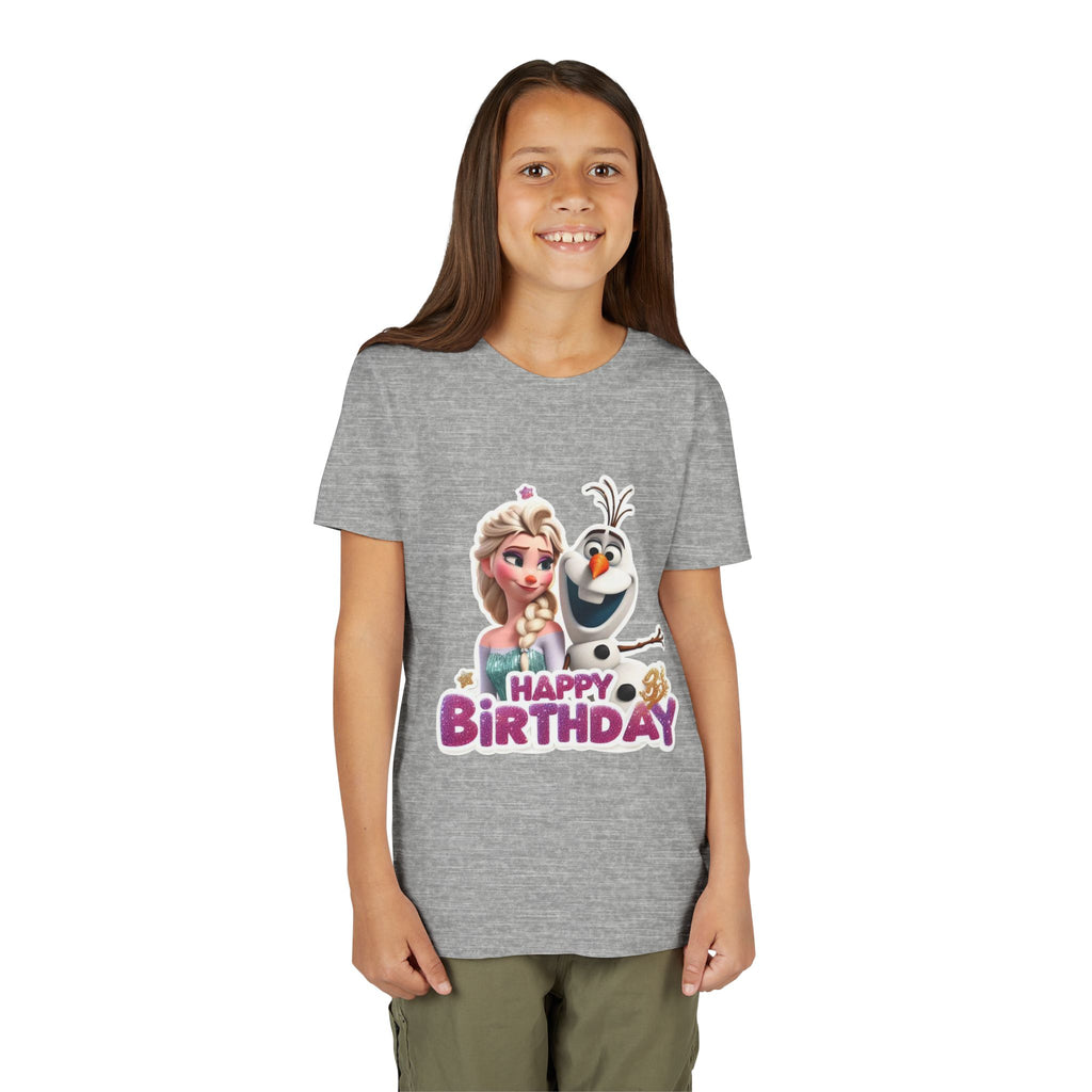 Kids' Birthday Tee - Cute Princess and Snowman "Happy Birthday" Graphic