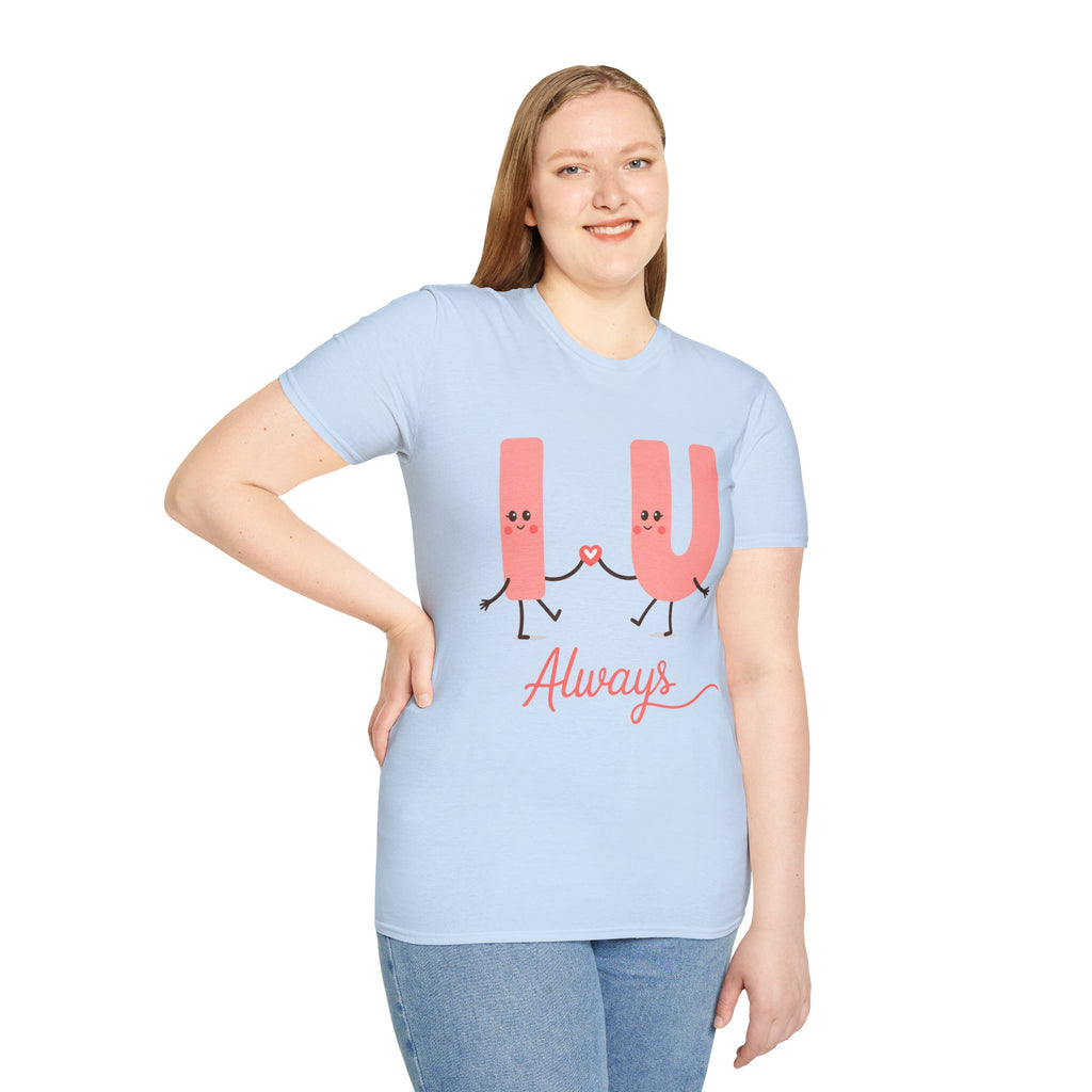 T-Shirt – Cute 'I  U Always' Kissing Letters Valentine's Tee