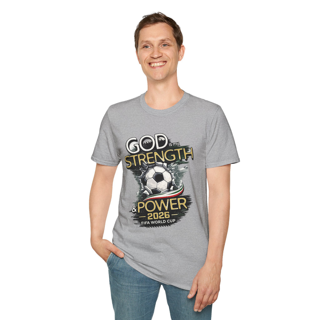 God Is My Strength Soccer T-Shirt — Christian Faith & Football Power 2026