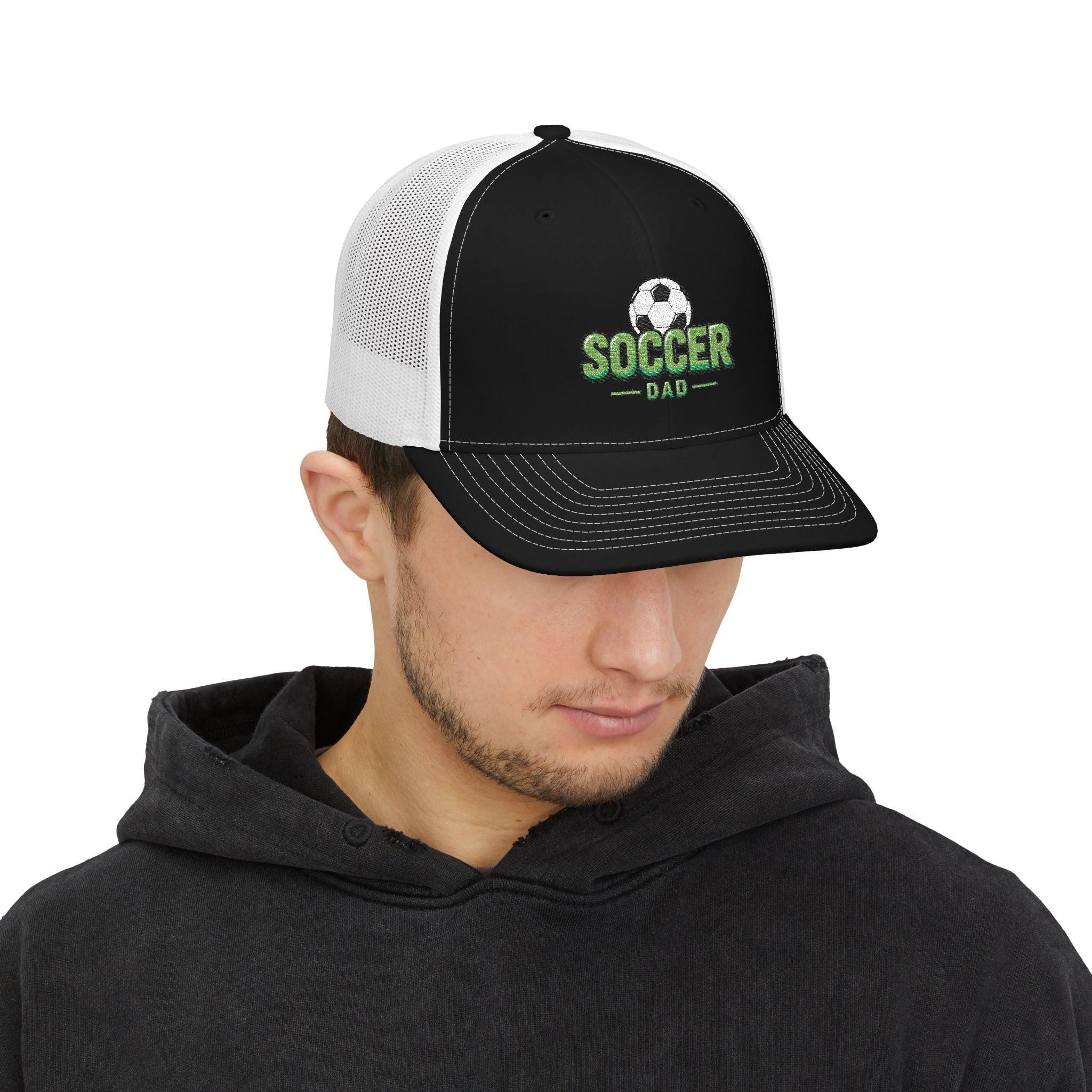 Soccer Dad Trucker cap– Embroidered Ball Design Snapback Cap.