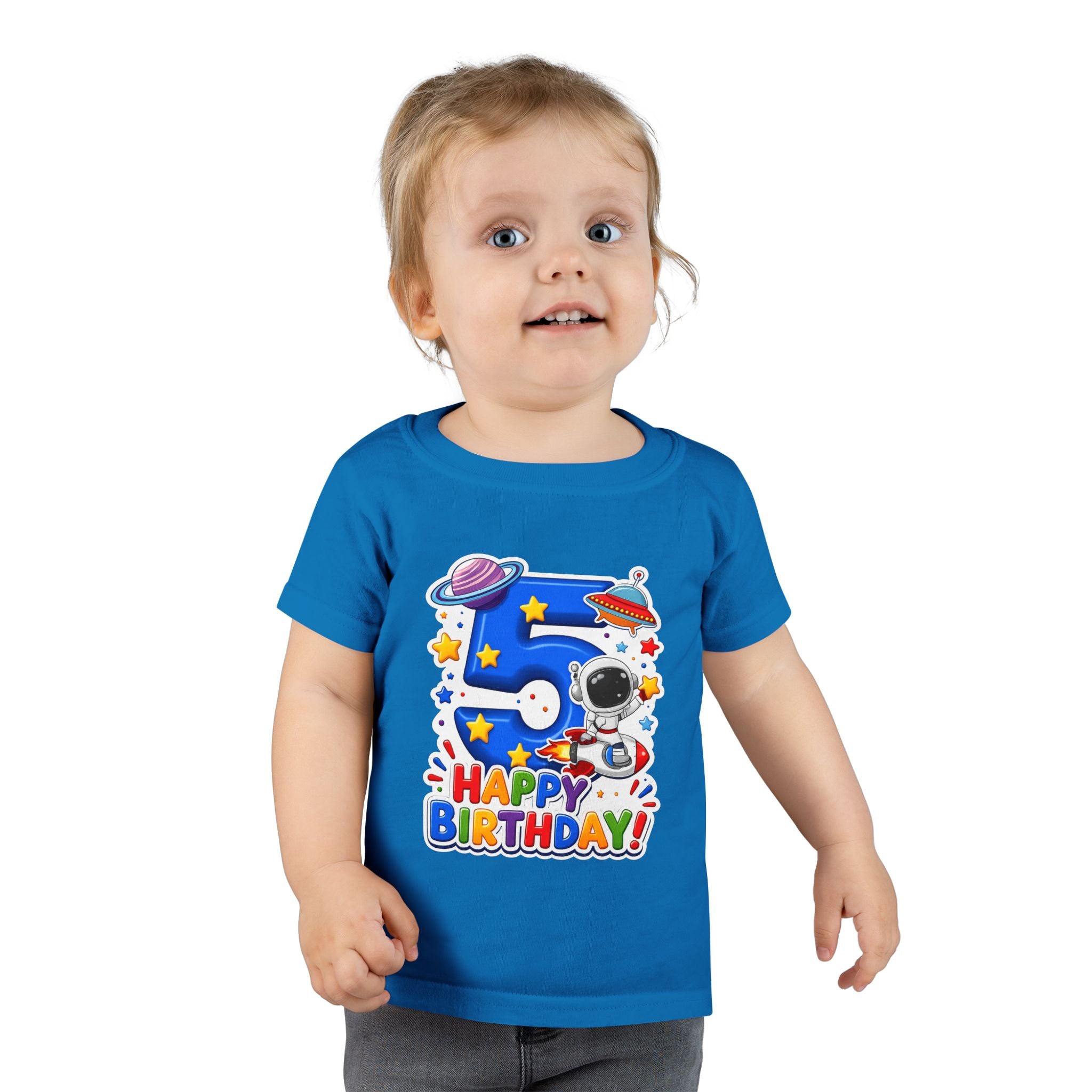 Toddler T-Shirt - Space 5th Birthday "Happy Birthday" Astronaut Number 5 Tee