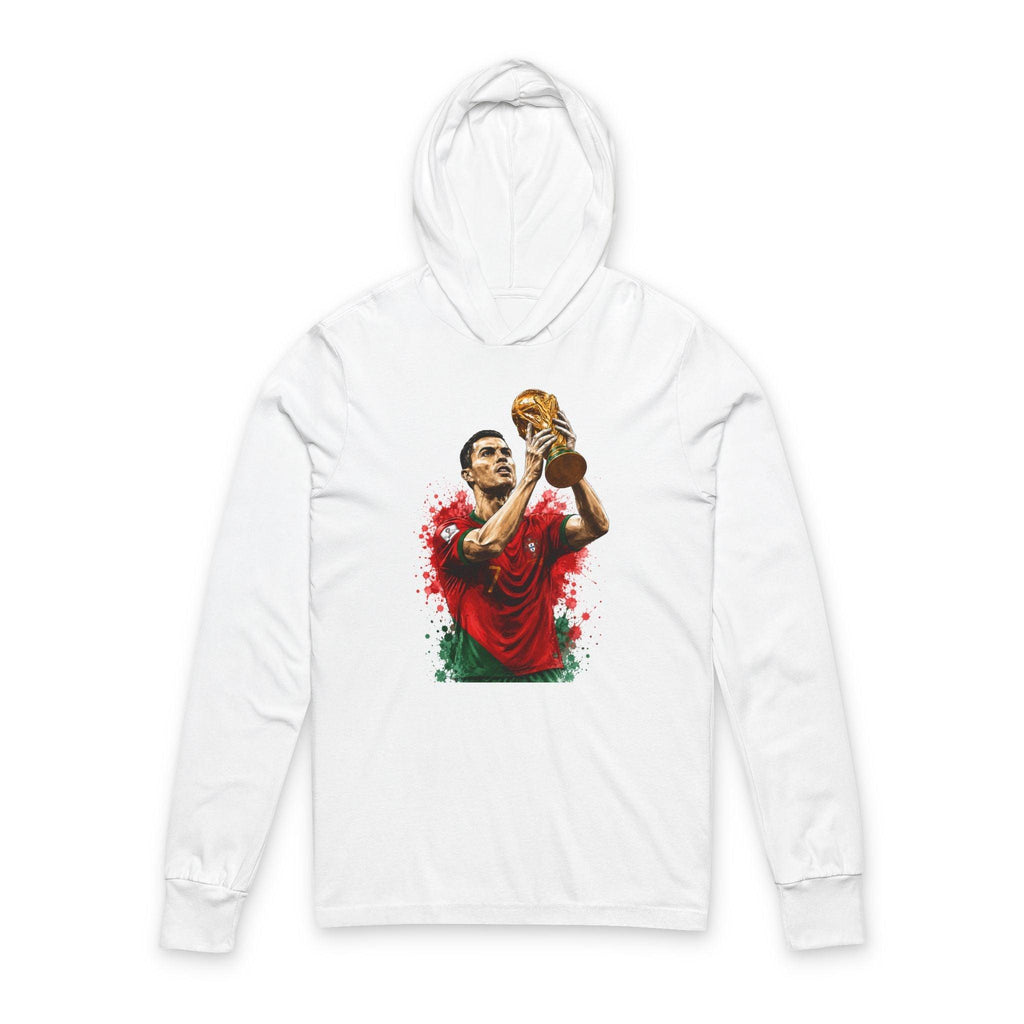 Soccer Champion Hoodie Long Sleeve Tee — World Cup Trophy Player Graphic.