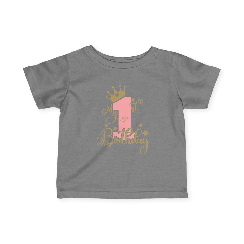 Infant Tee — "My 1st Birthday" Pink Crown First Birthday Shirt