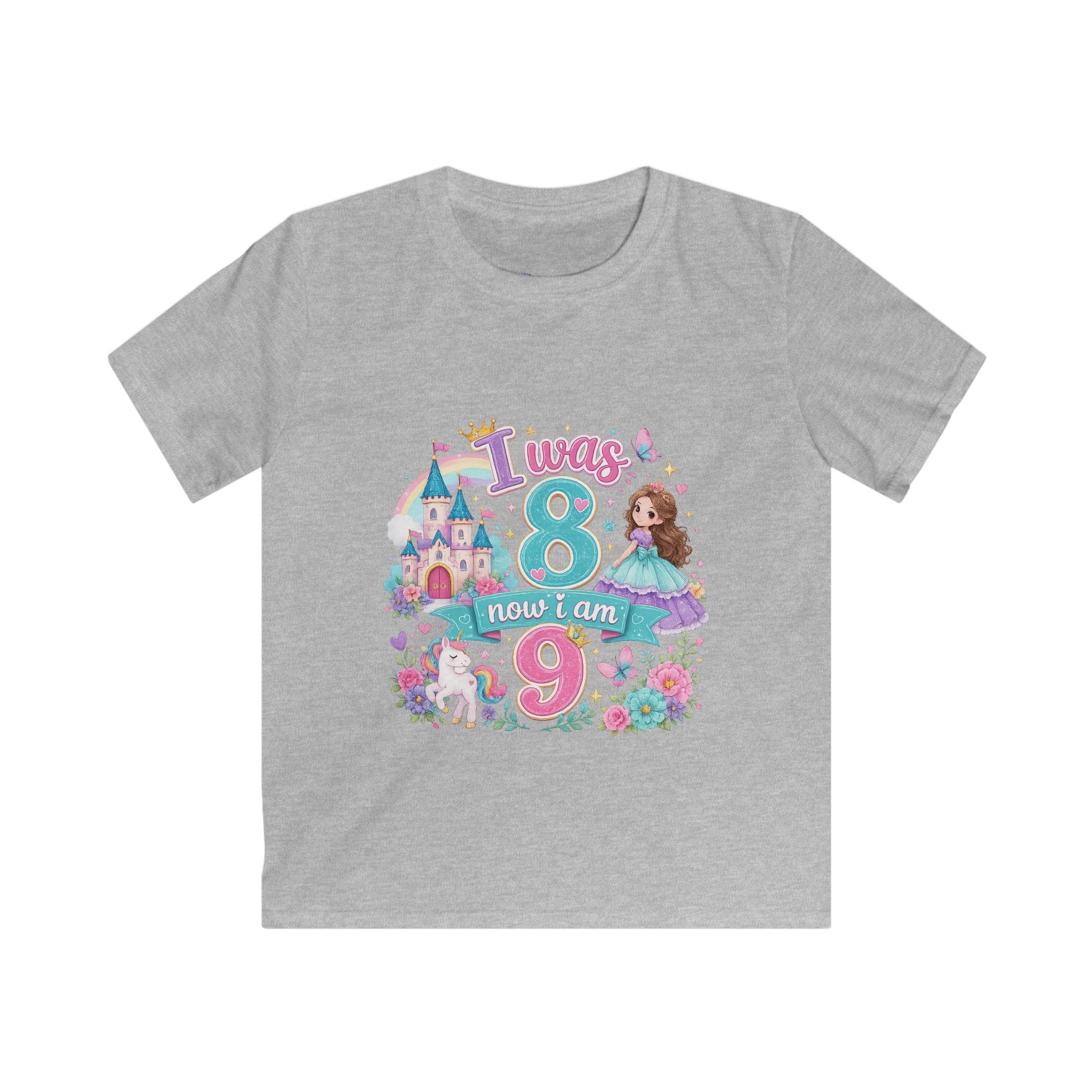 Girls' Princess 8th Birthday T-Shirt — "This Is How I Turn 8" Floral Castle Tee