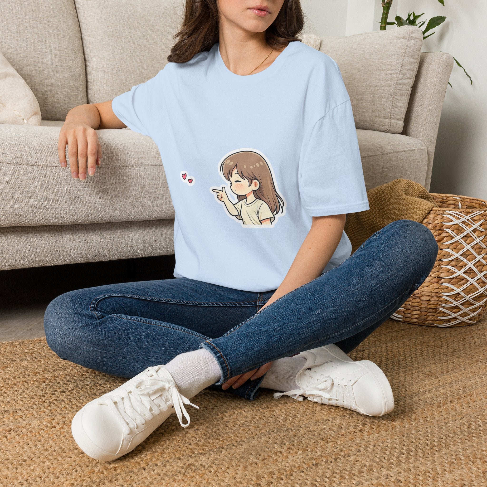 Kawaii Girl Blowing Hearts T-Shirt — Cute Anime Graphic Tee