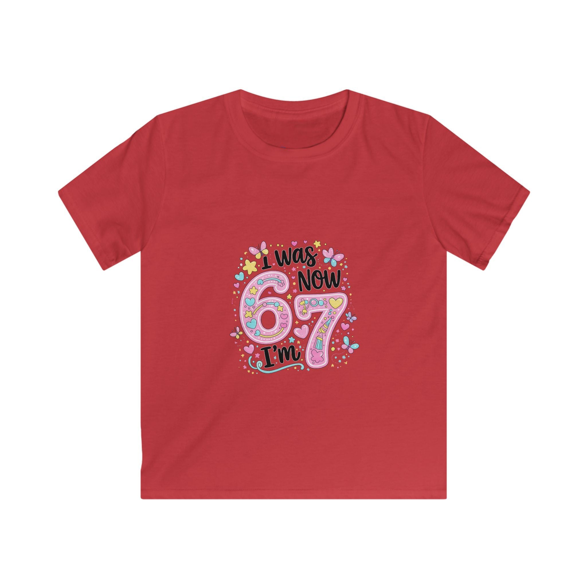 Kids Tee — ‘I Was 6 Now I’m 7’ Birthday Girl Cute Floral Design