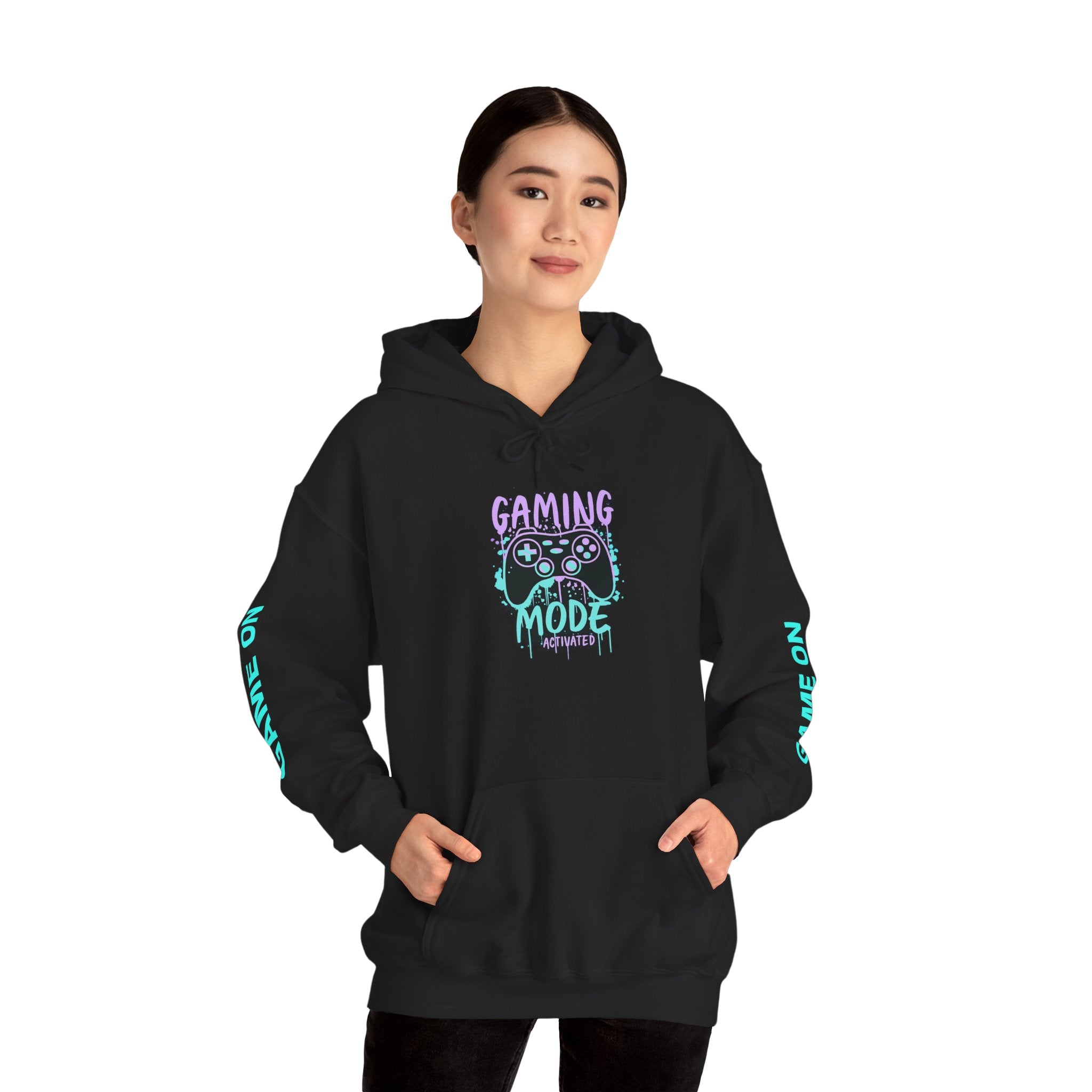 Gaming Mode Hoodie — "Gaming Mode" Graphic Pullover with Sleeve "Game On" Text