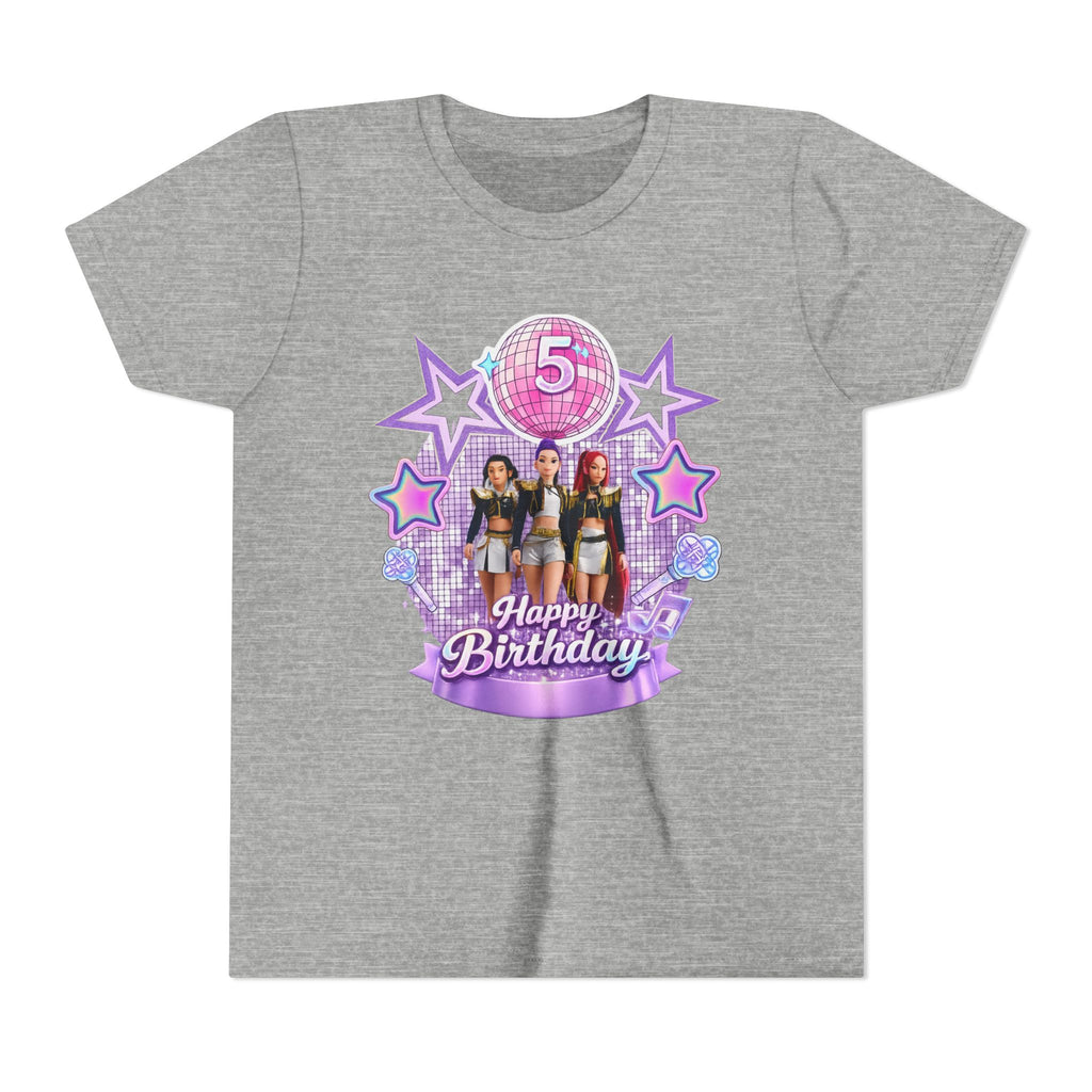 Girls' 5th Birthday Tee - 'Happy Birthday' Glitter Stars Design