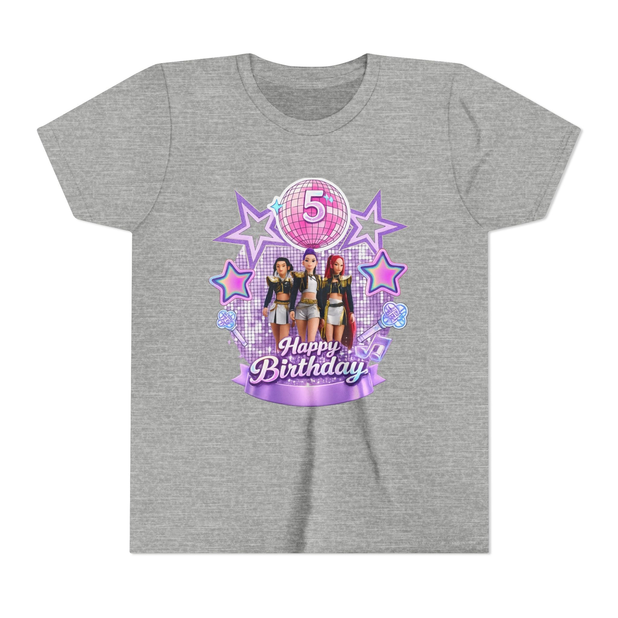 Girls' 5th Birthday Tee - 'Happy Birthday' Glitter Stars Design